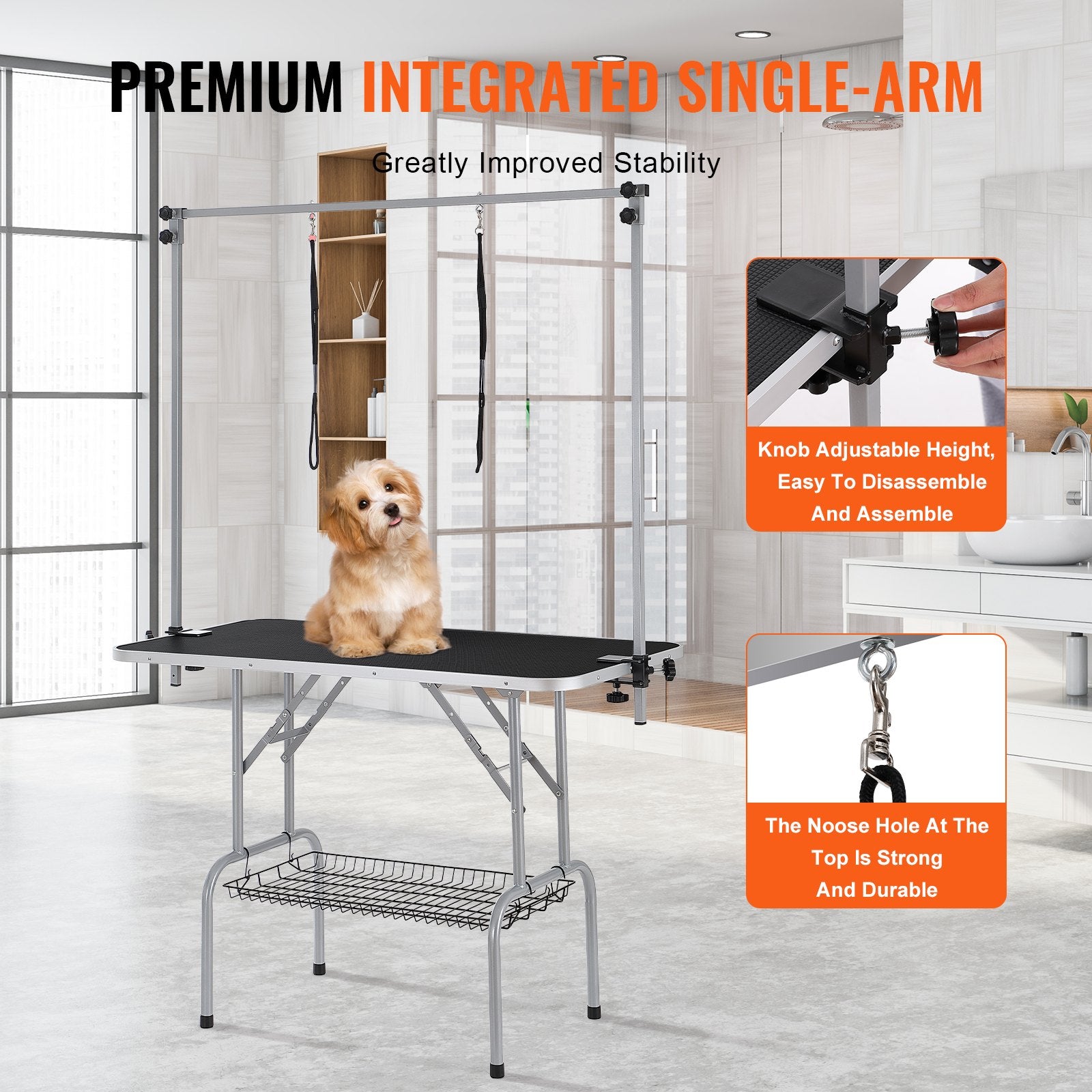 Pet Grooming Table 117cm Foldable Dog Station with 2 Arms Clamp