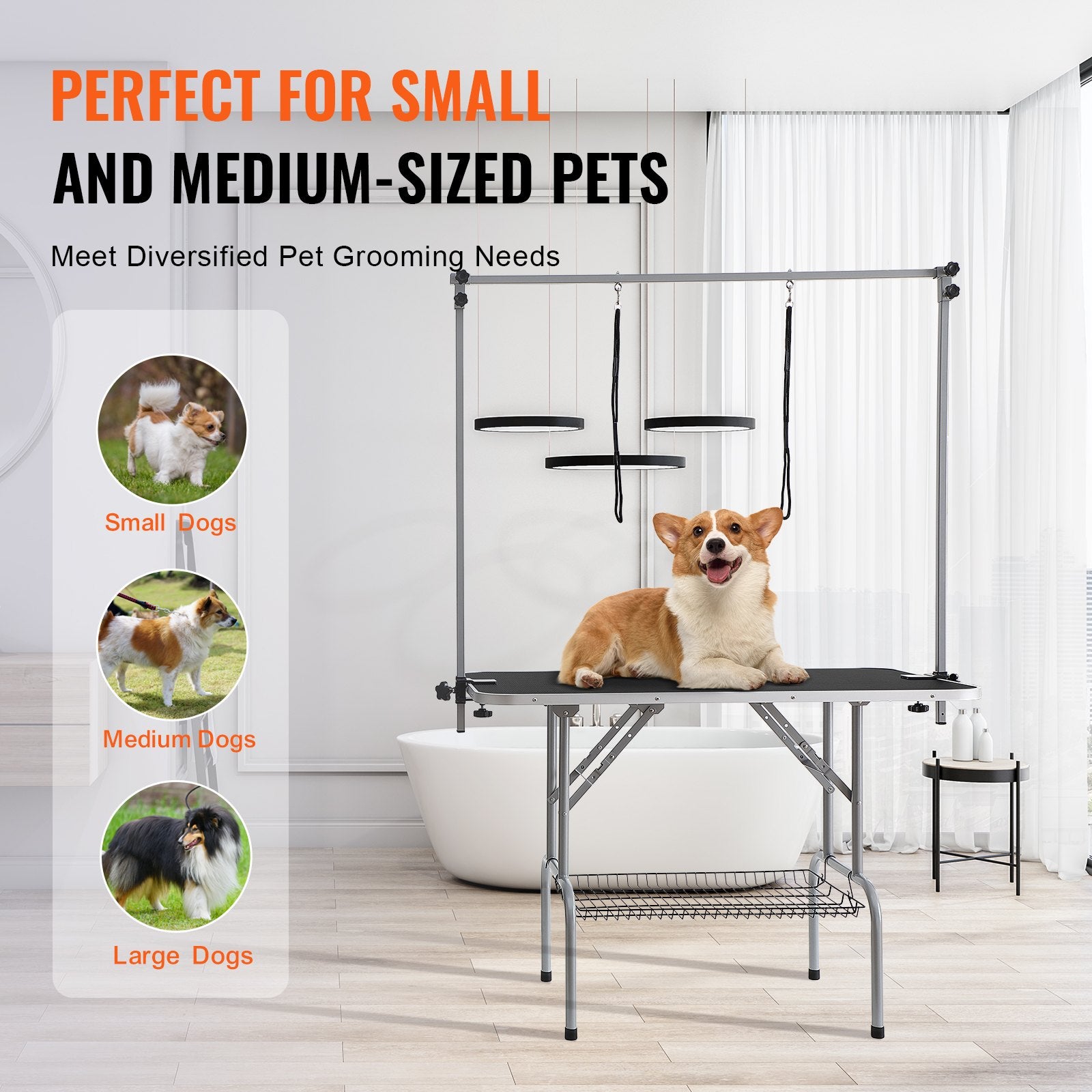 Pet Grooming Table 117cm Foldable Dog Station with 2 Arms Clamp
