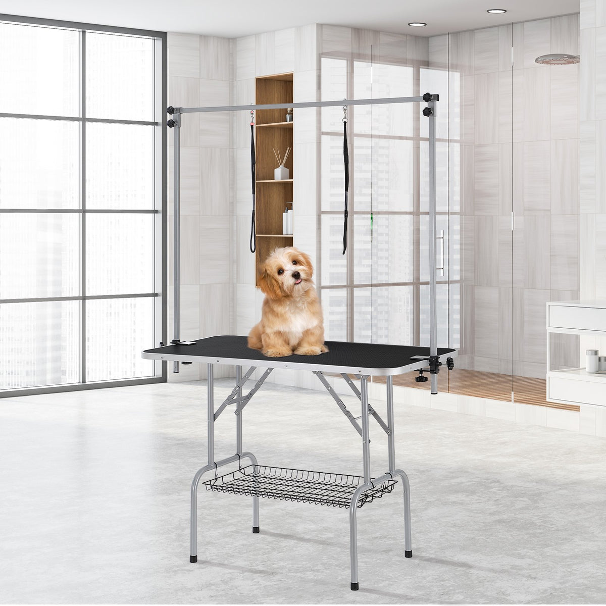 Pet Grooming Table 117cm Foldable Dog Station with 2 Arms Clamp