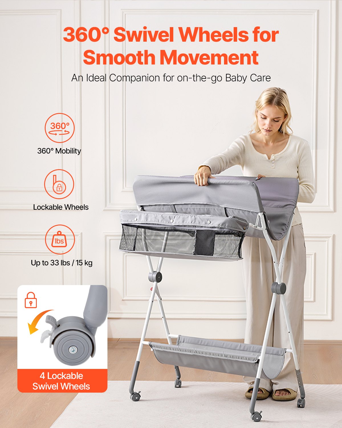 Foldable Baby Diaper Changing Station with Adjustable Height Light Gray