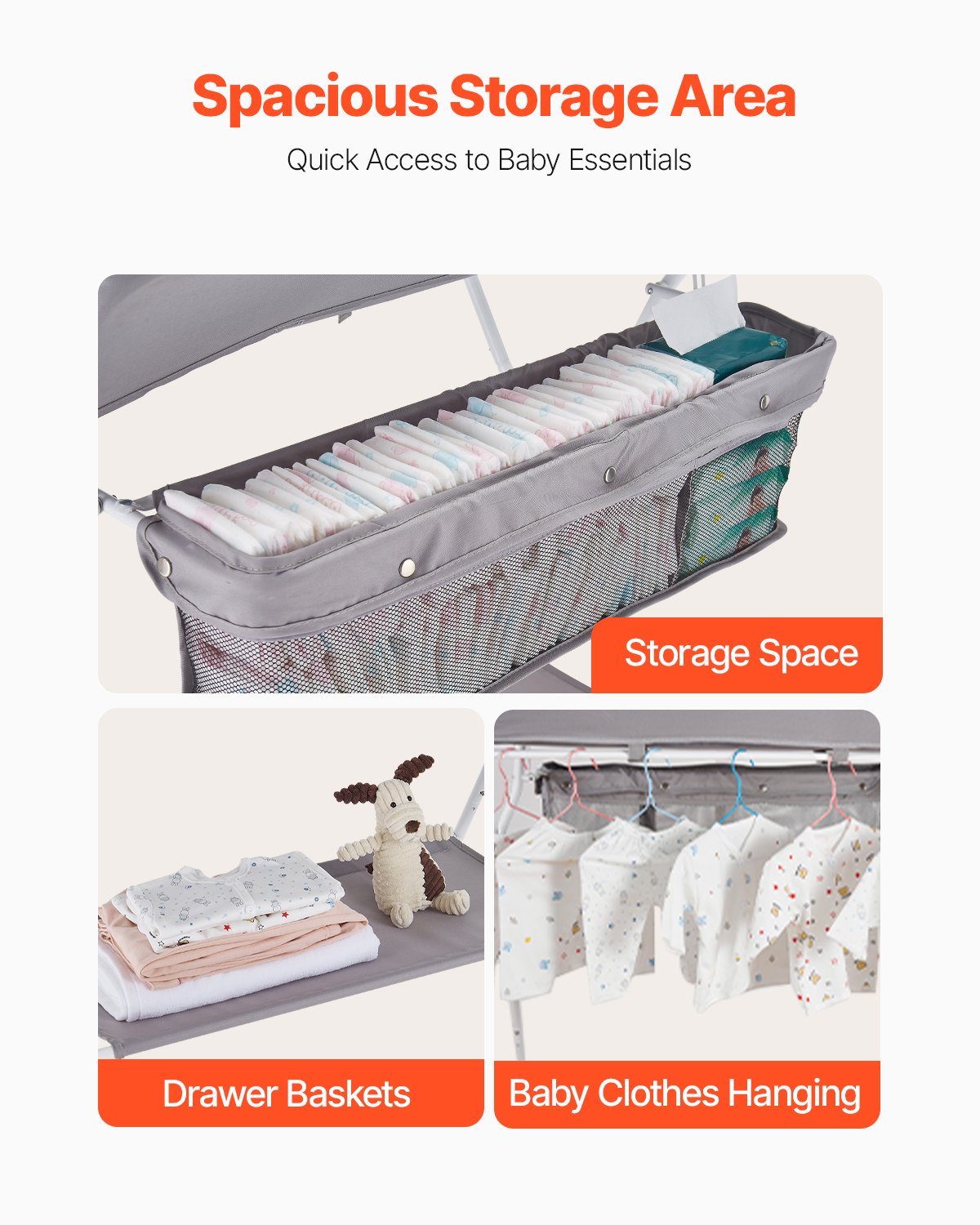 Foldable Baby Diaper Changing Station with Adjustable Height Light Gray
