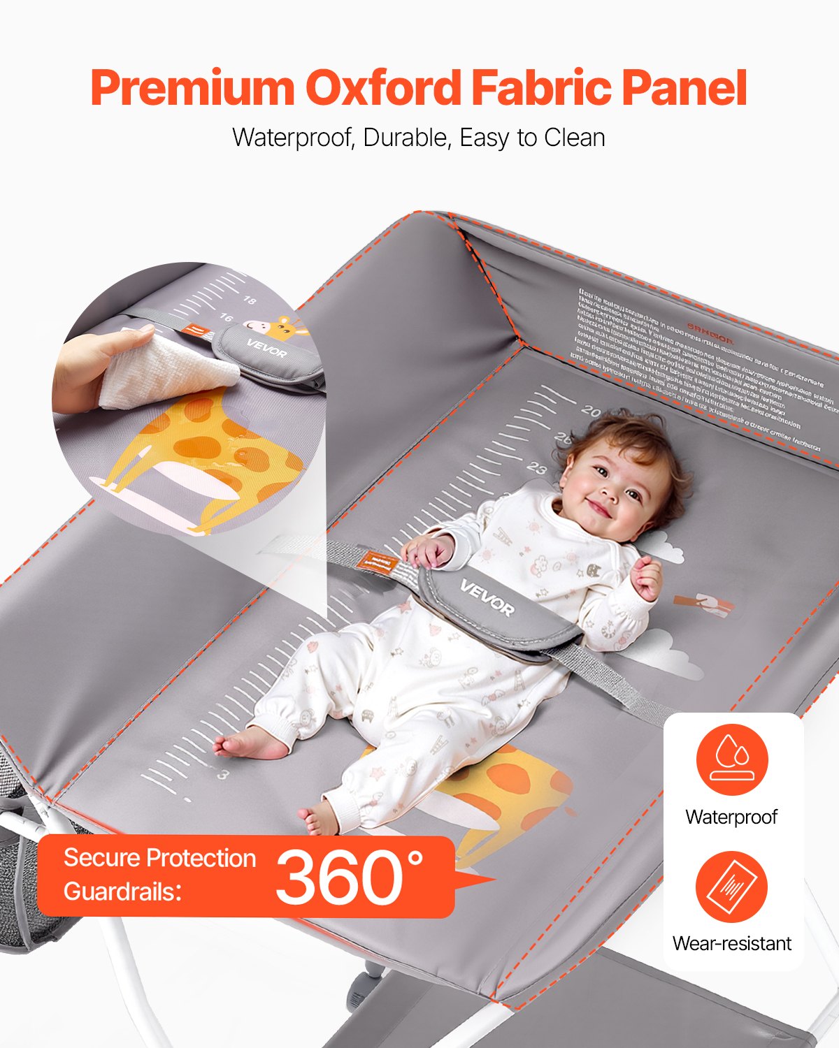 Foldable Baby Diaper Changing Station with Adjustable Height Light Gray