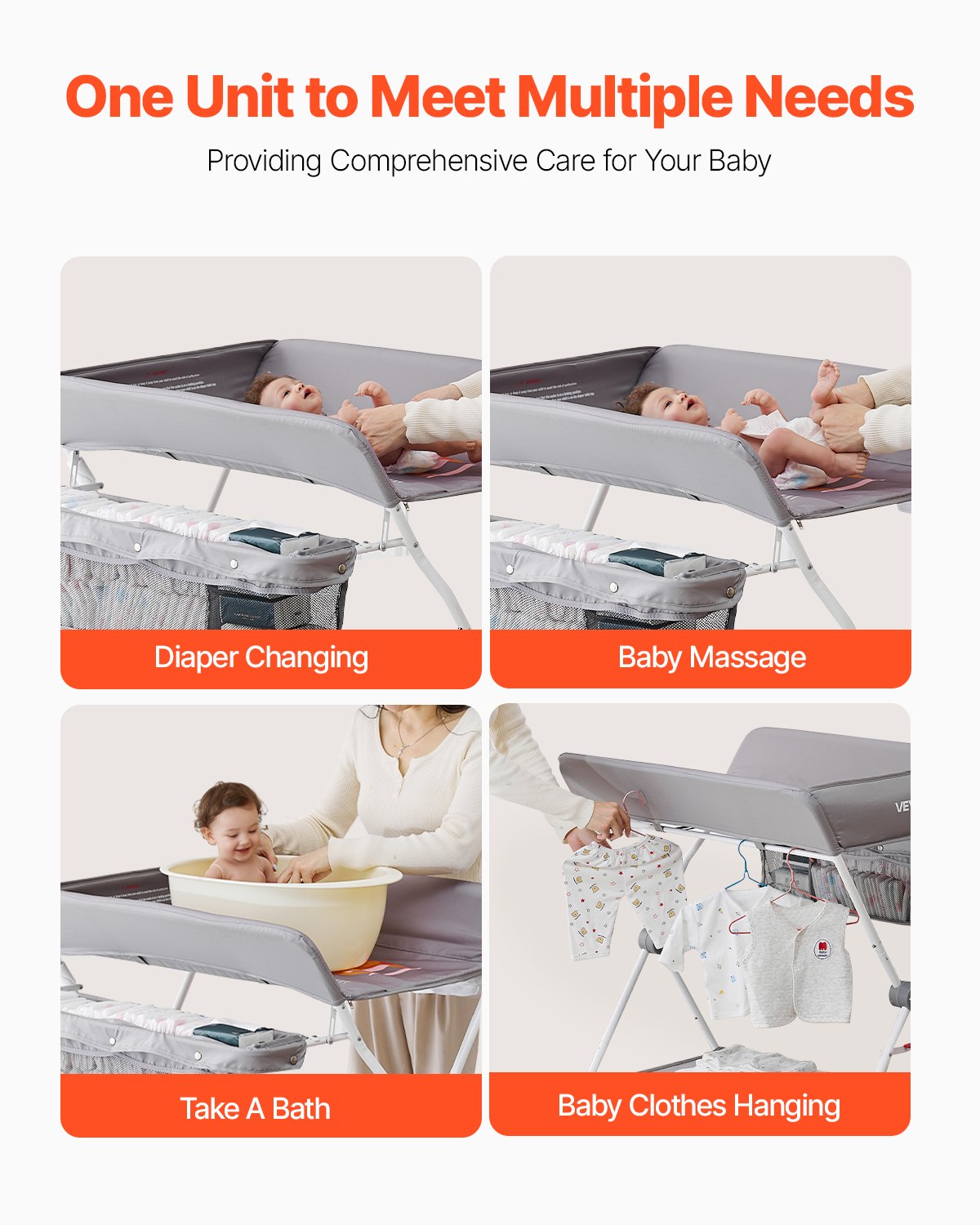 Foldable Baby Diaper Changing Station with Adjustable Height Light Gray