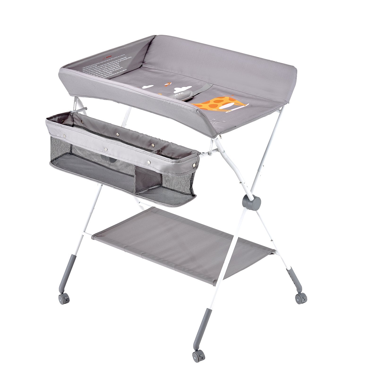 Foldable Baby Diaper Changing Station with Adjustable Height Light Gray