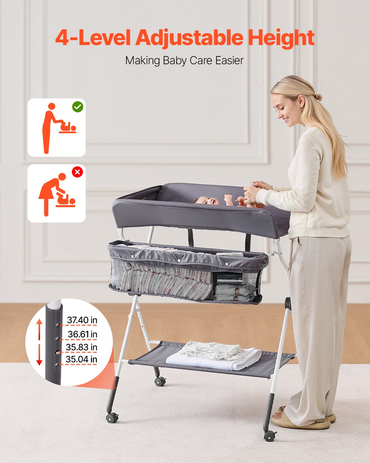 Foldable Baby Diaper Changing Station with Adjustable Height Dark Gray