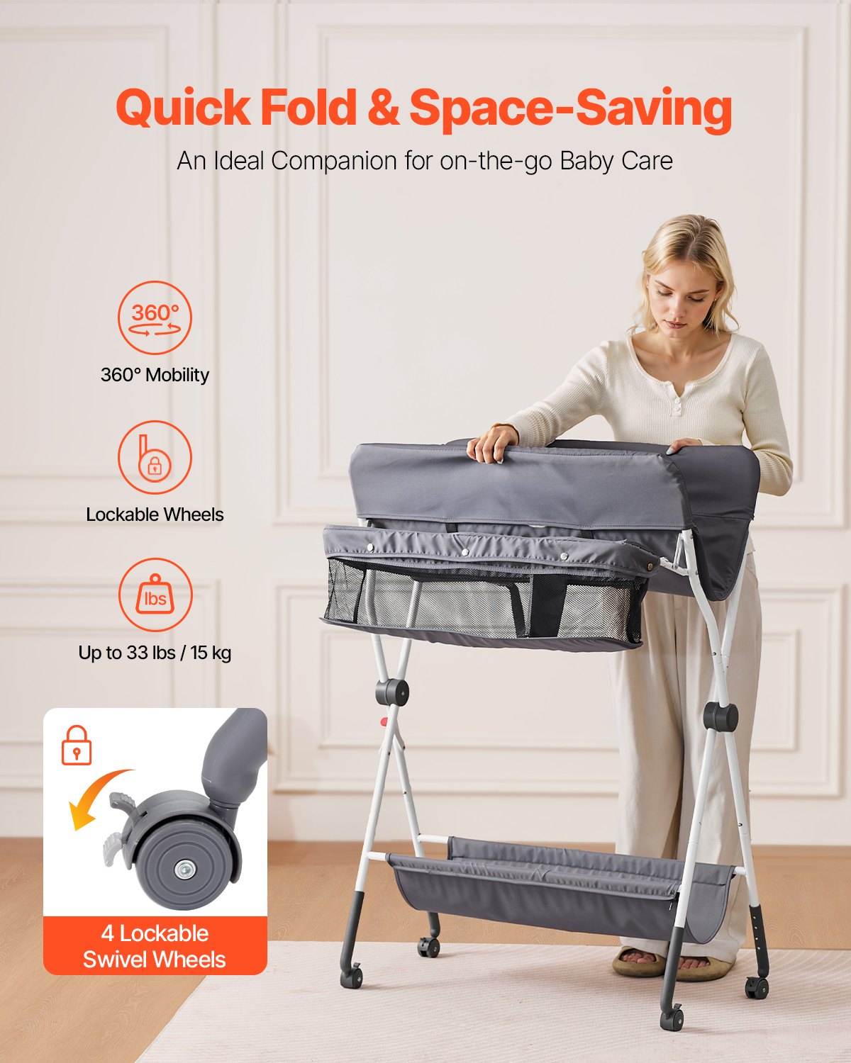 Foldable Baby Diaper Changing Station with Adjustable Height Dark Gray