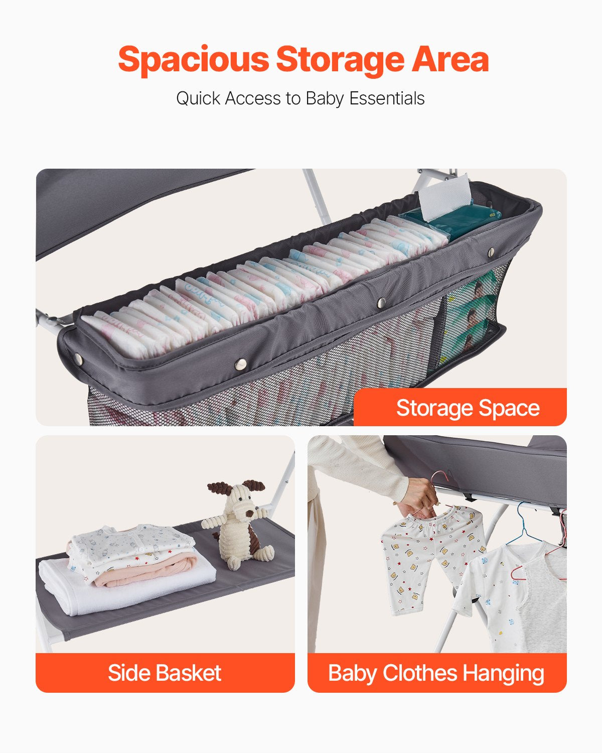 Foldable Baby Diaper Changing Station with Adjustable Height Dark Gray