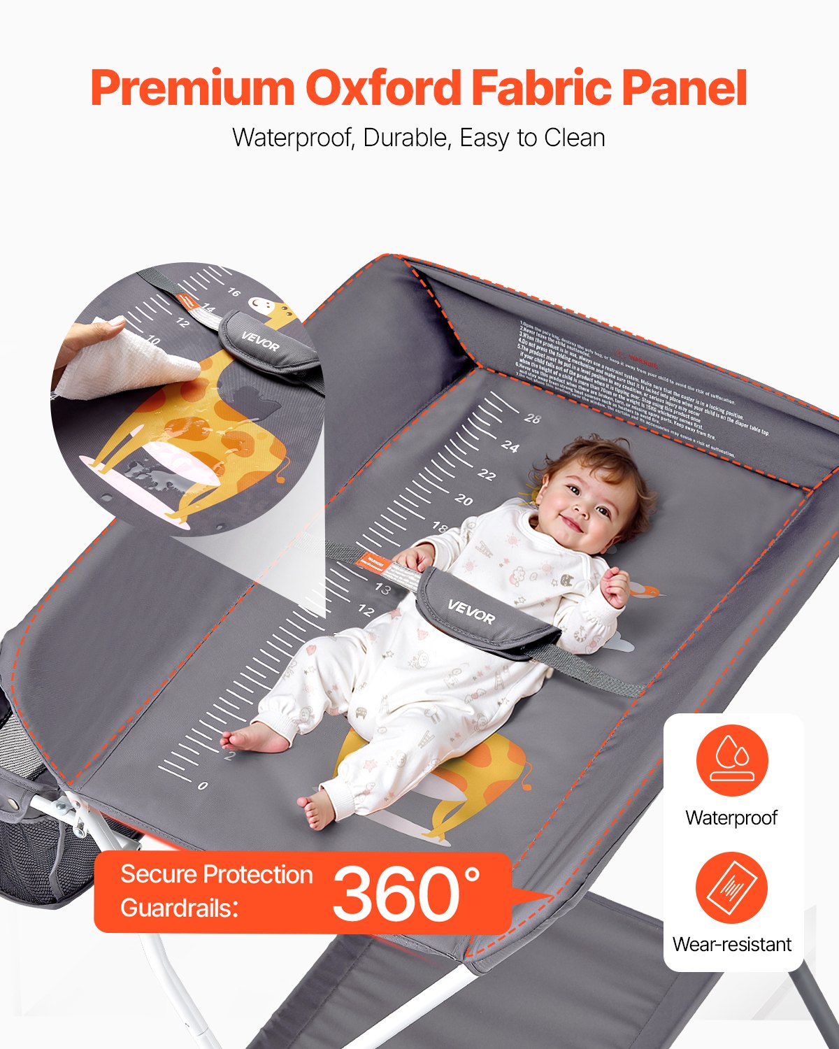 Foldable Baby Diaper Changing Station with Adjustable Height Dark Gray