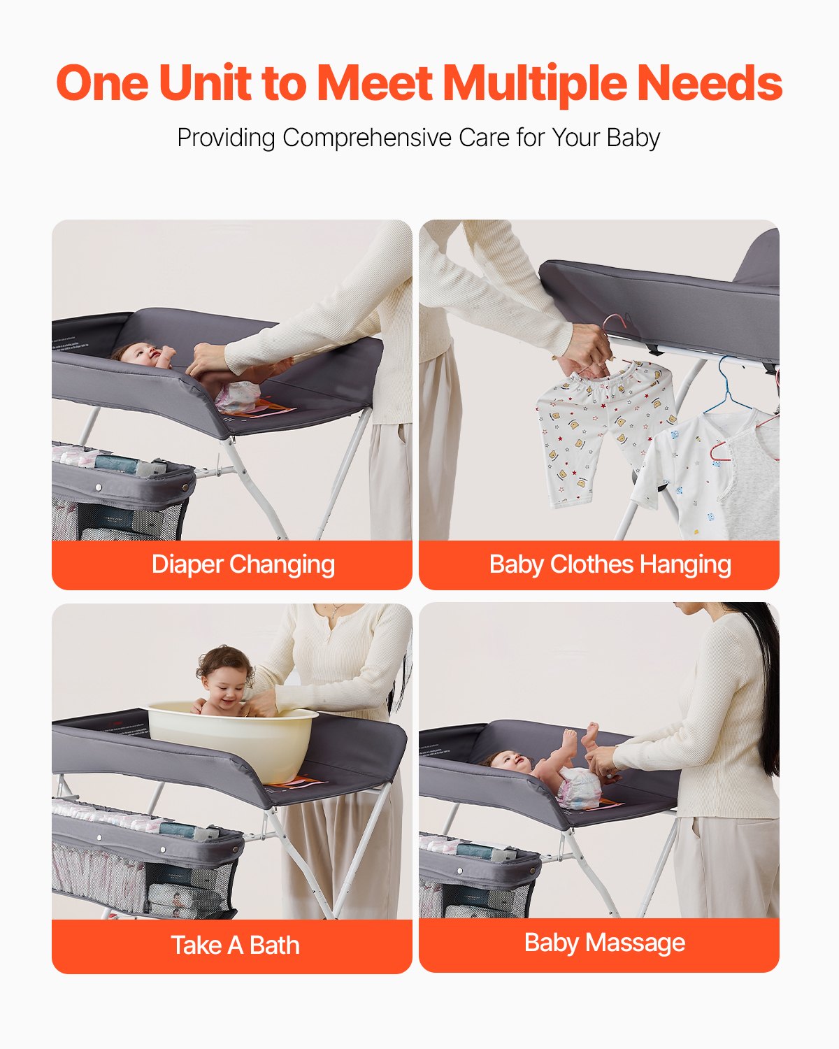 Foldable Baby Diaper Changing Station with Adjustable Height Dark Gray