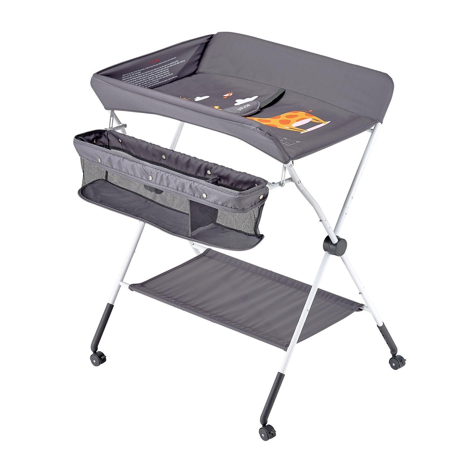 Foldable Baby Diaper Changing Station with Adjustable Height Dark Gray