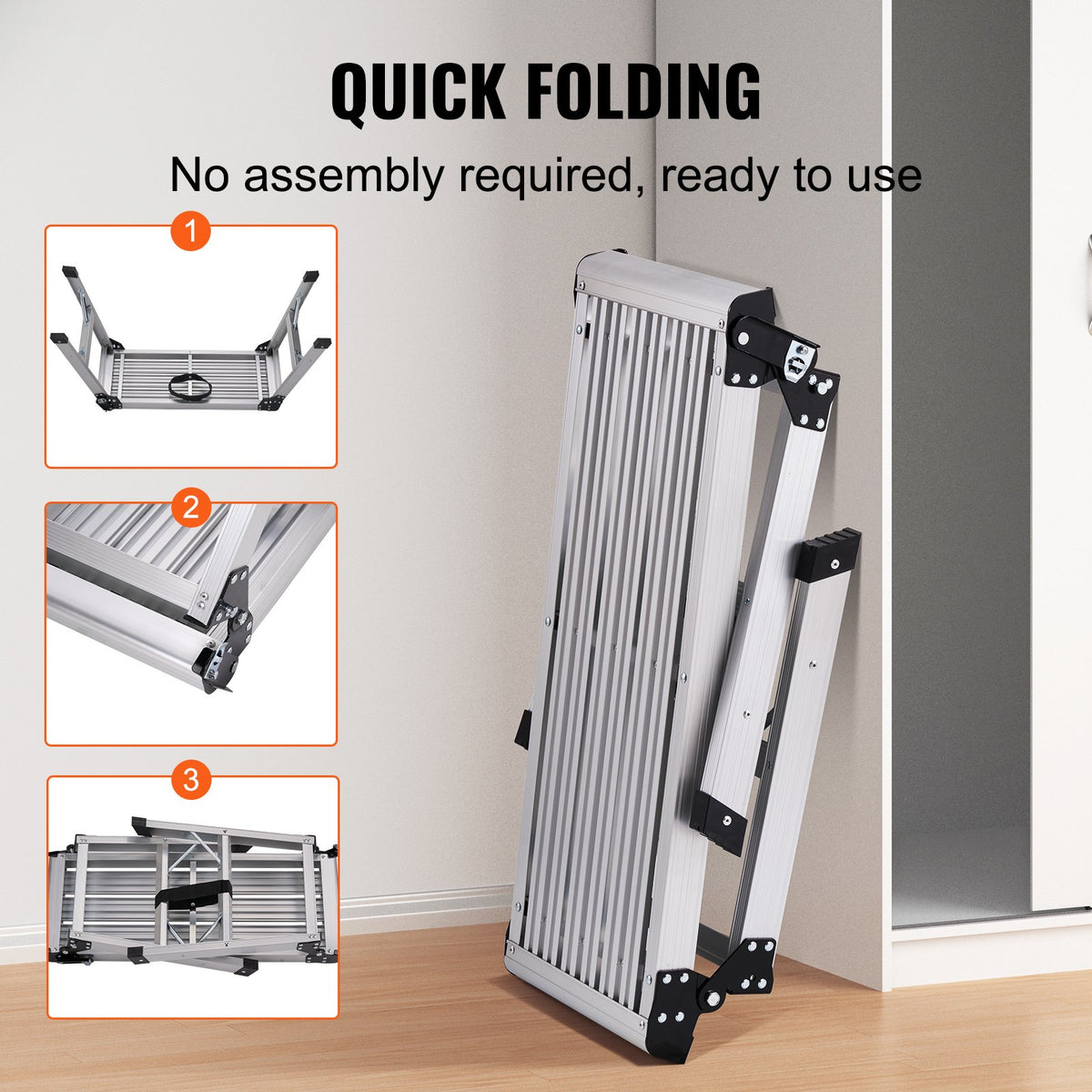 Folding Work Platform Aluminum Stool 330lb Capacity Heavy Duty Non-Slip Bench