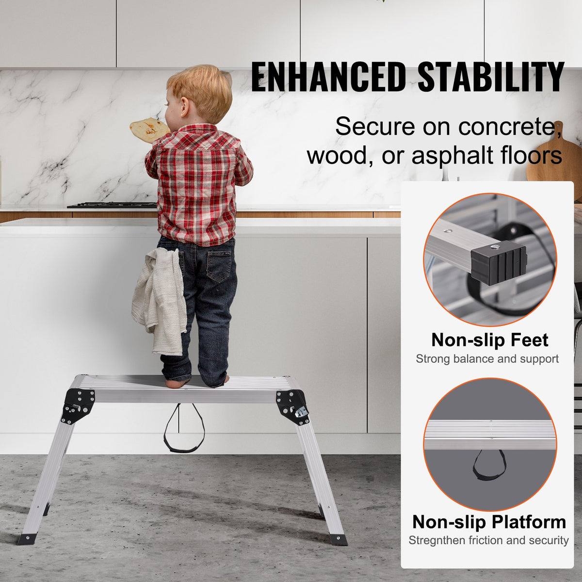 Folding Work Platform Aluminum Stool 330lb Capacity Heavy Duty Non-Slip Bench