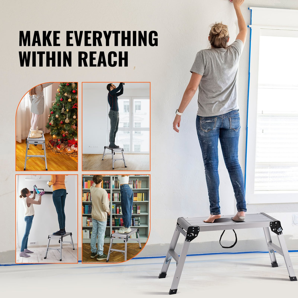 Folding Work Platform Aluminum Stool 330lb Capacity Heavy Duty Non-Slip Bench