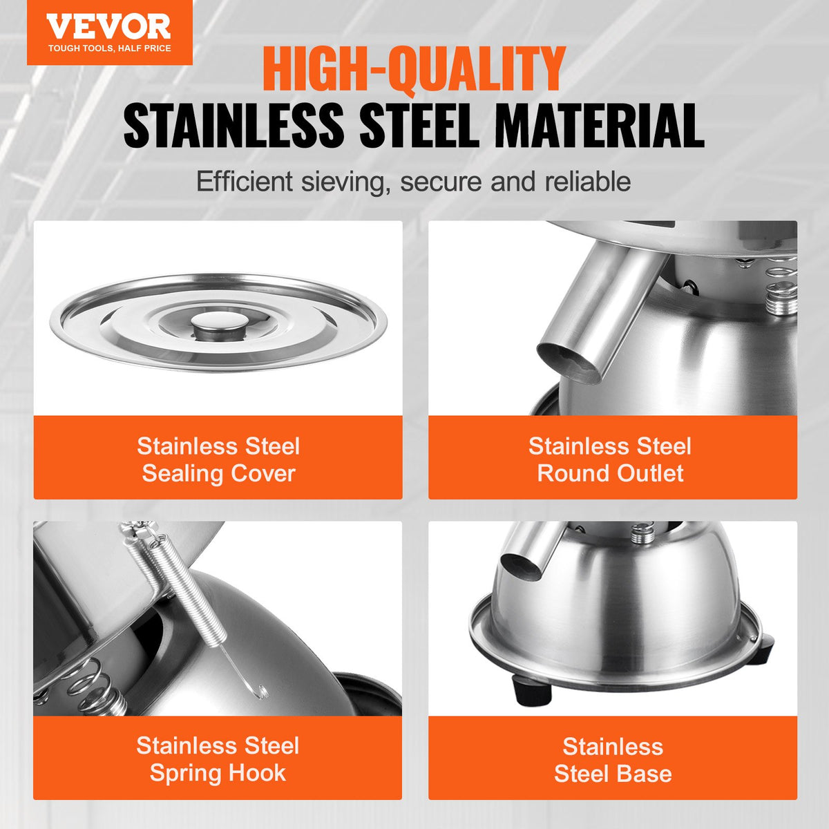 Automatic Electric Vibrating Sieve Stainless Steel 45W Sifter Shaker 40-60 Mesh