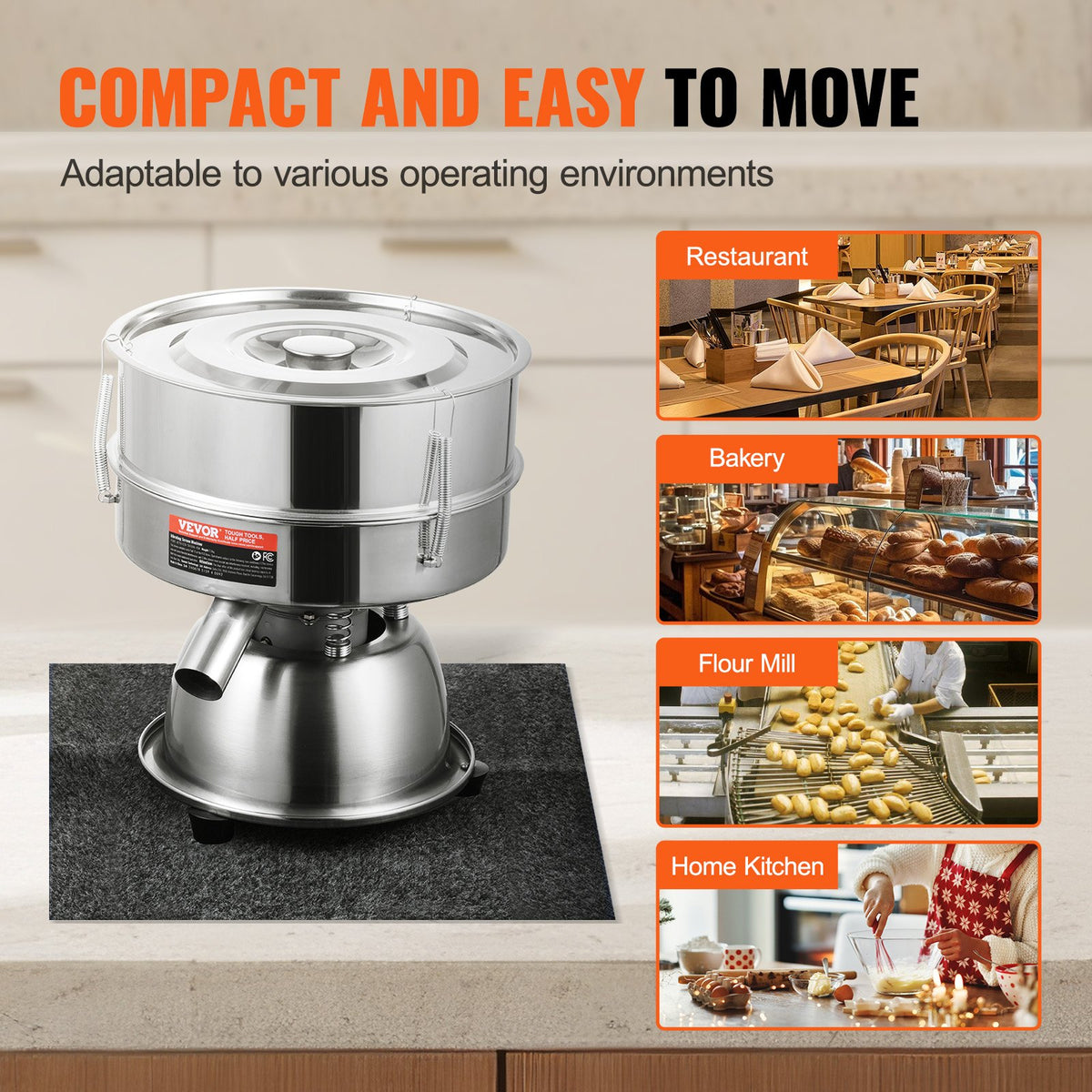Automatic Electric Vibrating Sieve Stainless Steel 45W Sifter Shaker 40-60 Mesh