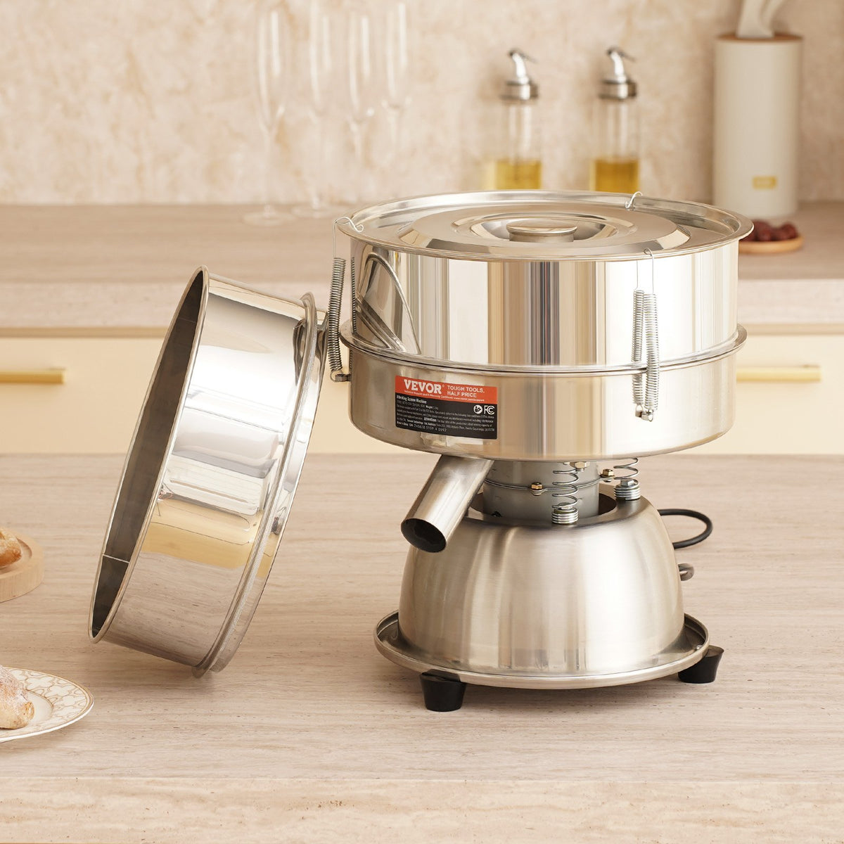 Automatic Electric Vibrating Sieve Stainless Steel 45W Sifter Shaker 40-60 Mesh