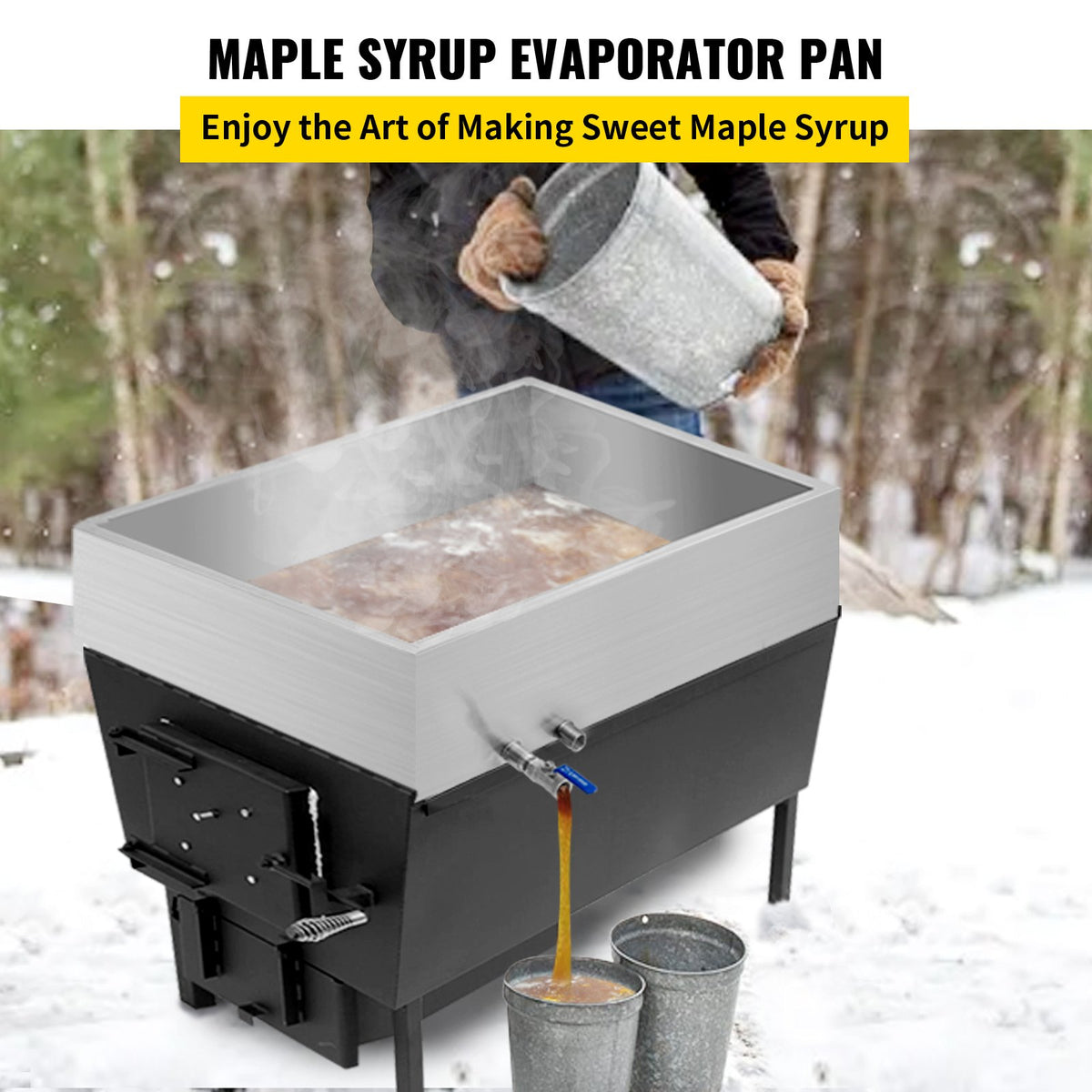 Maple Syrup Evaporator Pan 76x41x24cm, Stainless Steel Boiling Pan with Valve