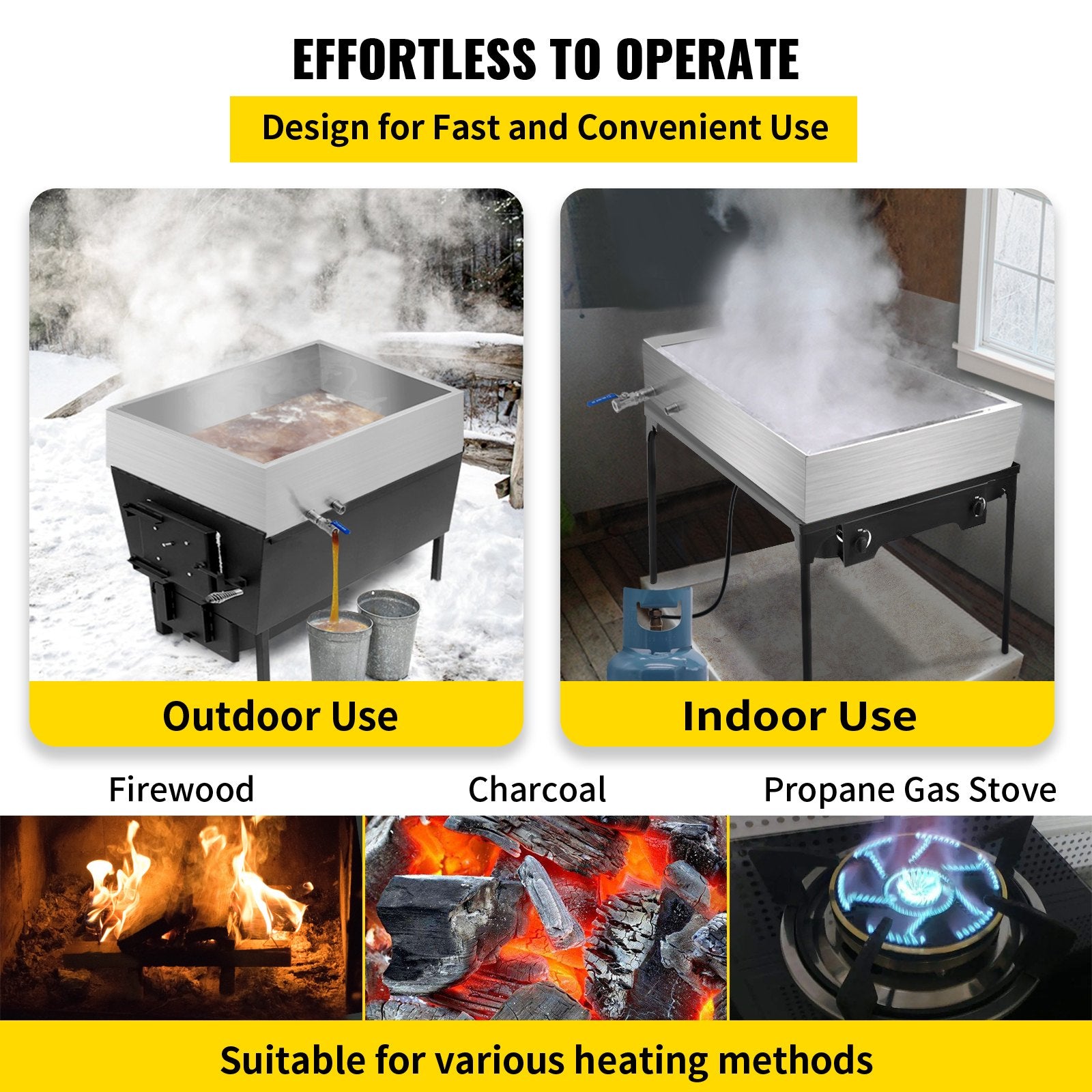Maple Syrup Evaporator Pan 76x41x24cm, Stainless Steel Boiling Pan with Valve