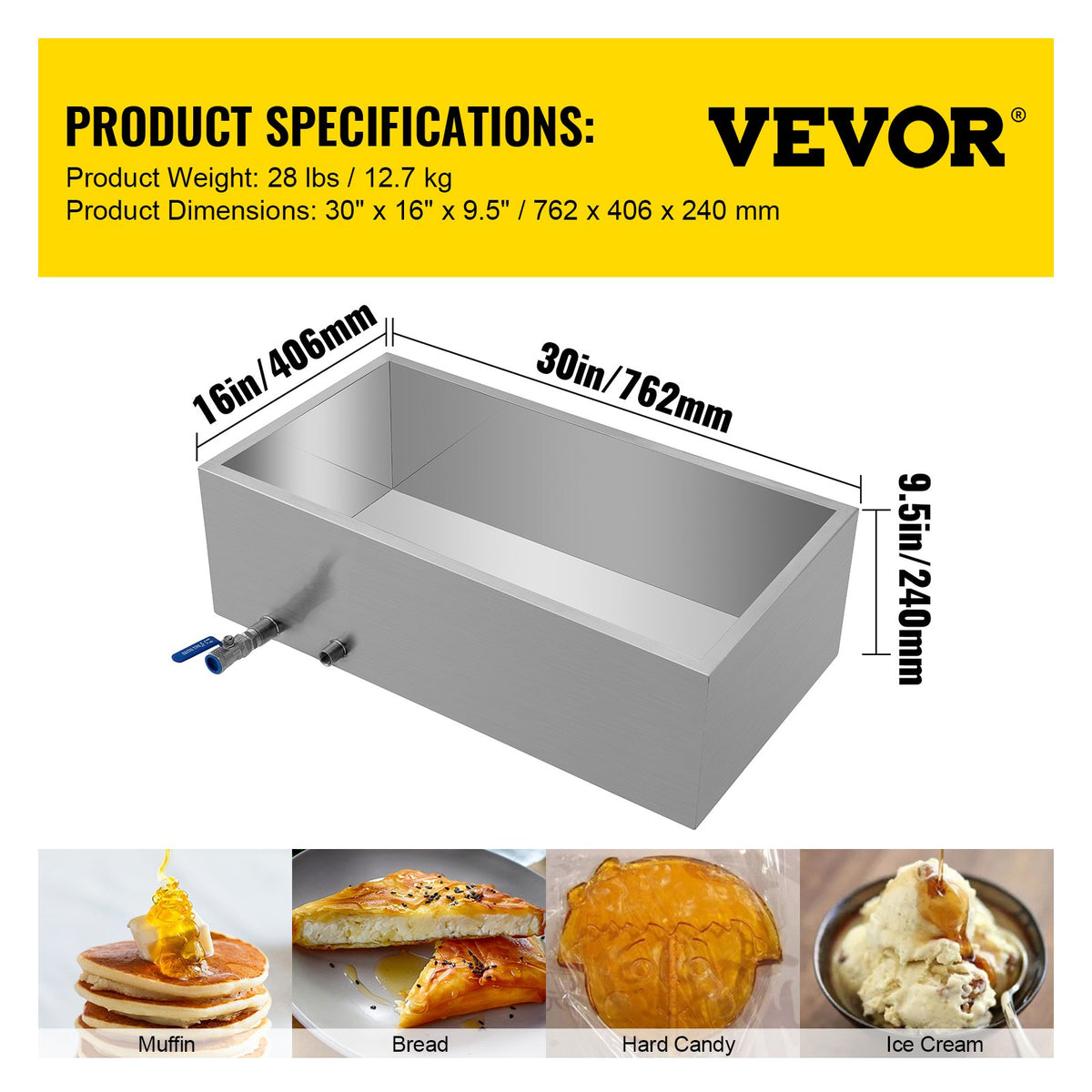 Maple Syrup Evaporator Pan 76x41x24cm, Stainless Steel Boiling Pan with Valve