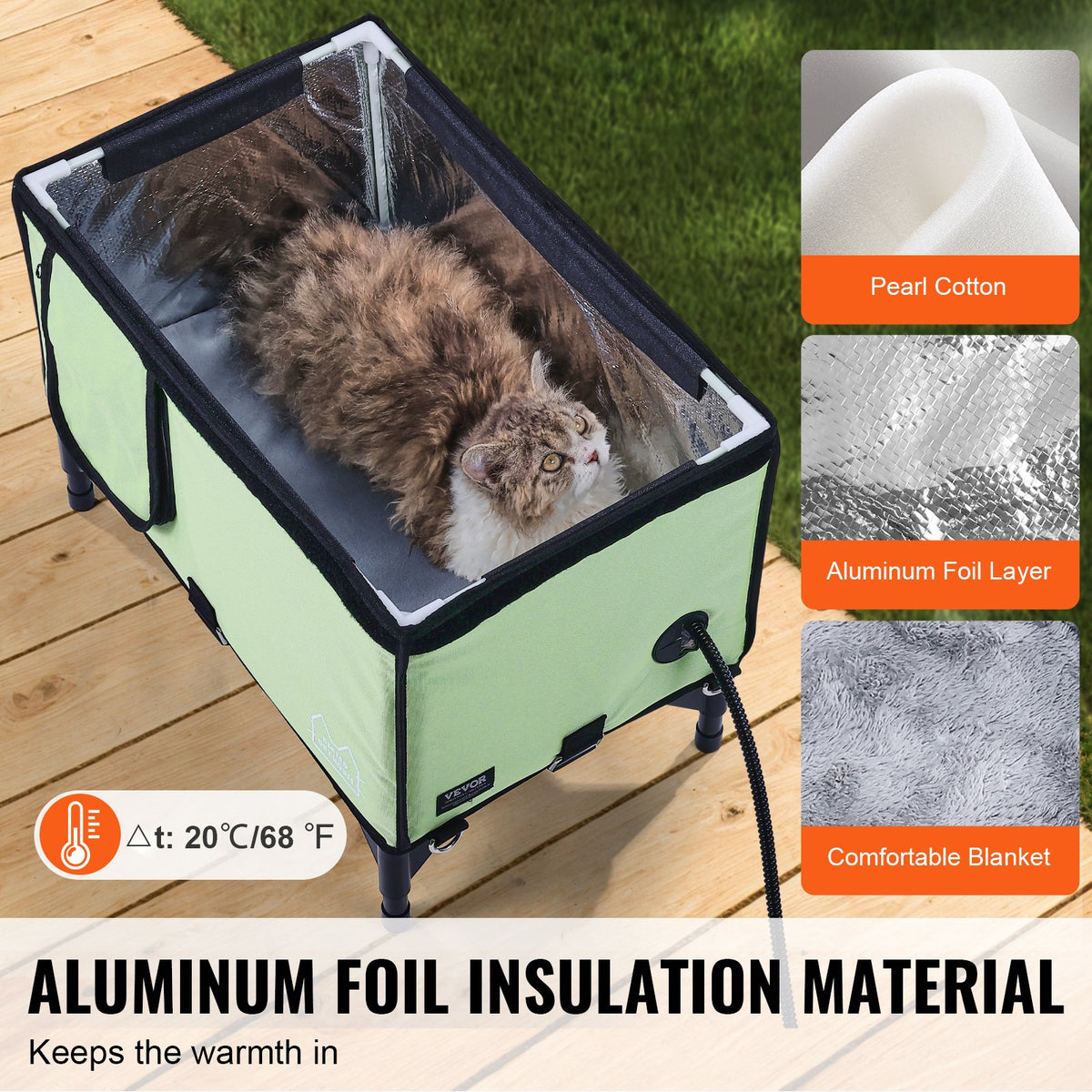 Elevated Heated Cat House, Large Foldable Shelter with Adjustable Temp & Timer