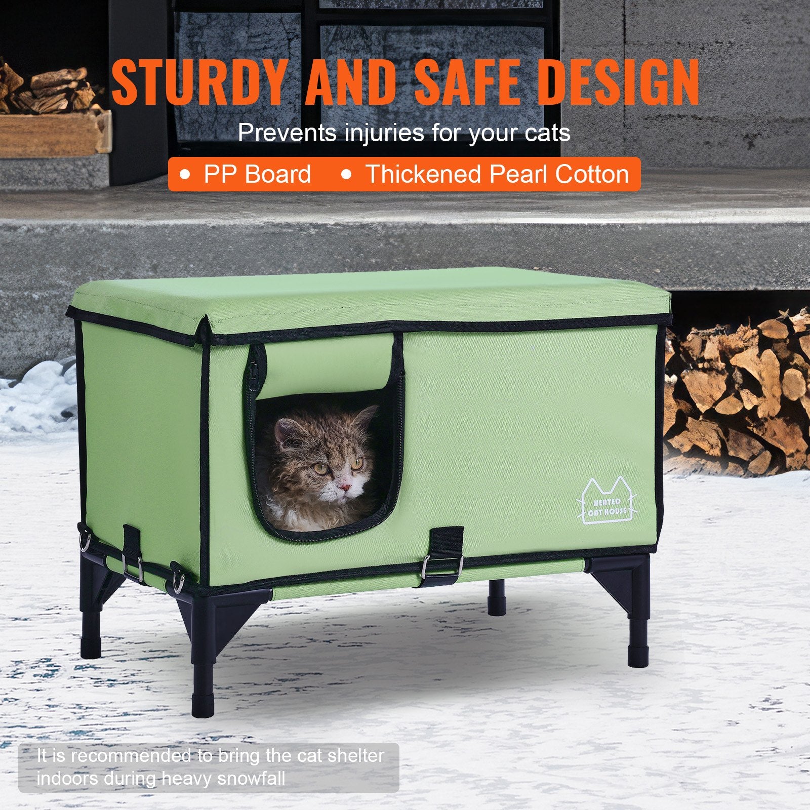 Elevated Heated Cat House, Large Foldable Shelter with Adjustable Temp & Timer