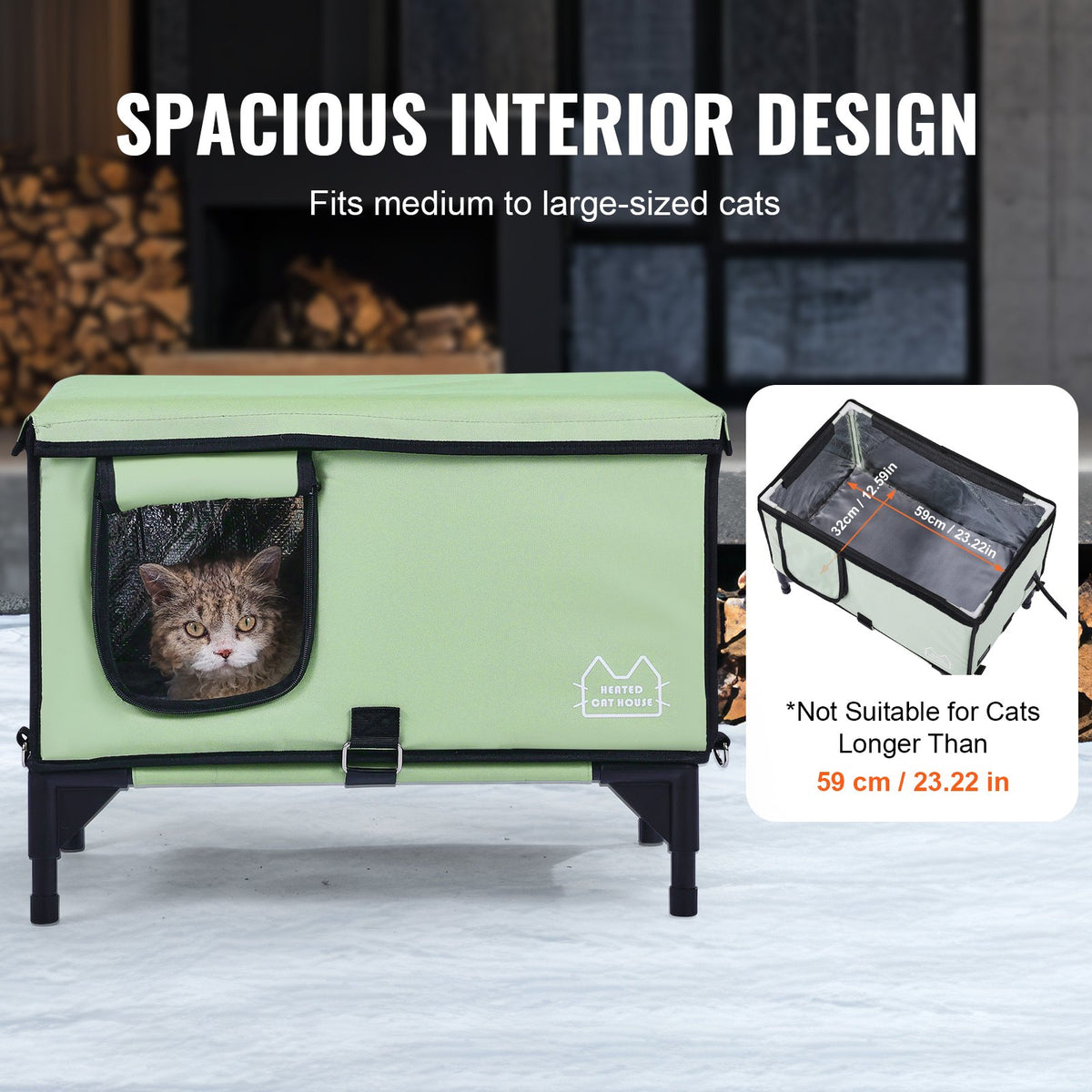 Elevated Heated Cat House, Large Foldable Shelter with Adjustable Temp & Timer