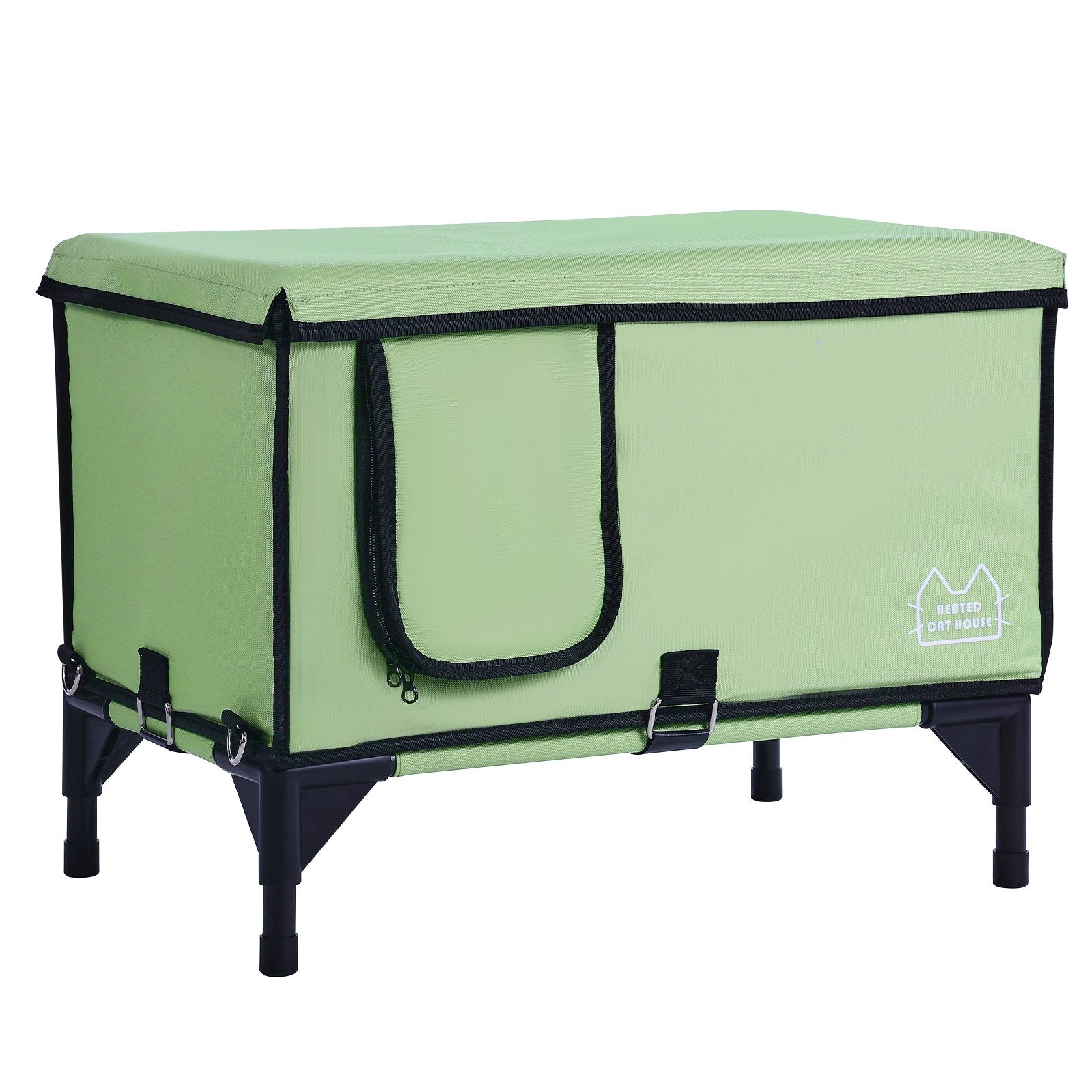 Elevated Heated Cat House, Large Foldable Shelter with Adjustable Temp & Timer