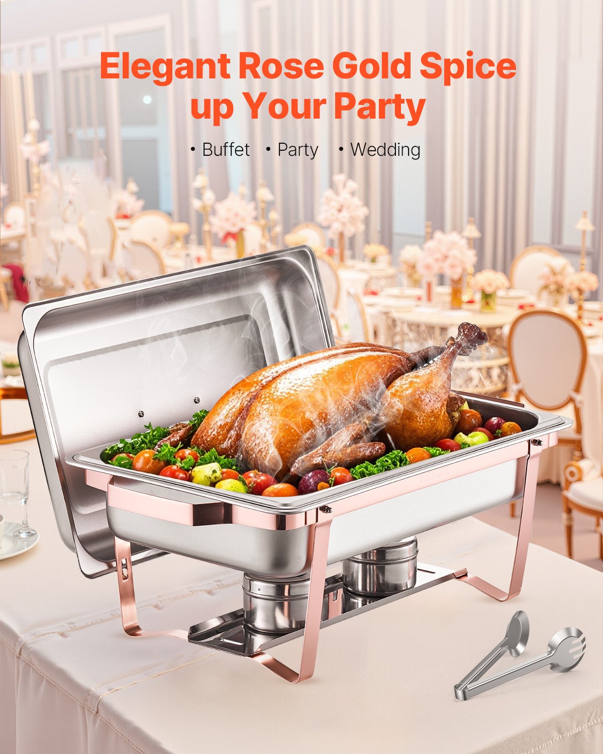 8Qt Chafing Dish Buffet Set 2Pack Stainless Steel Chafer Server 2 Pans Rose Gold
