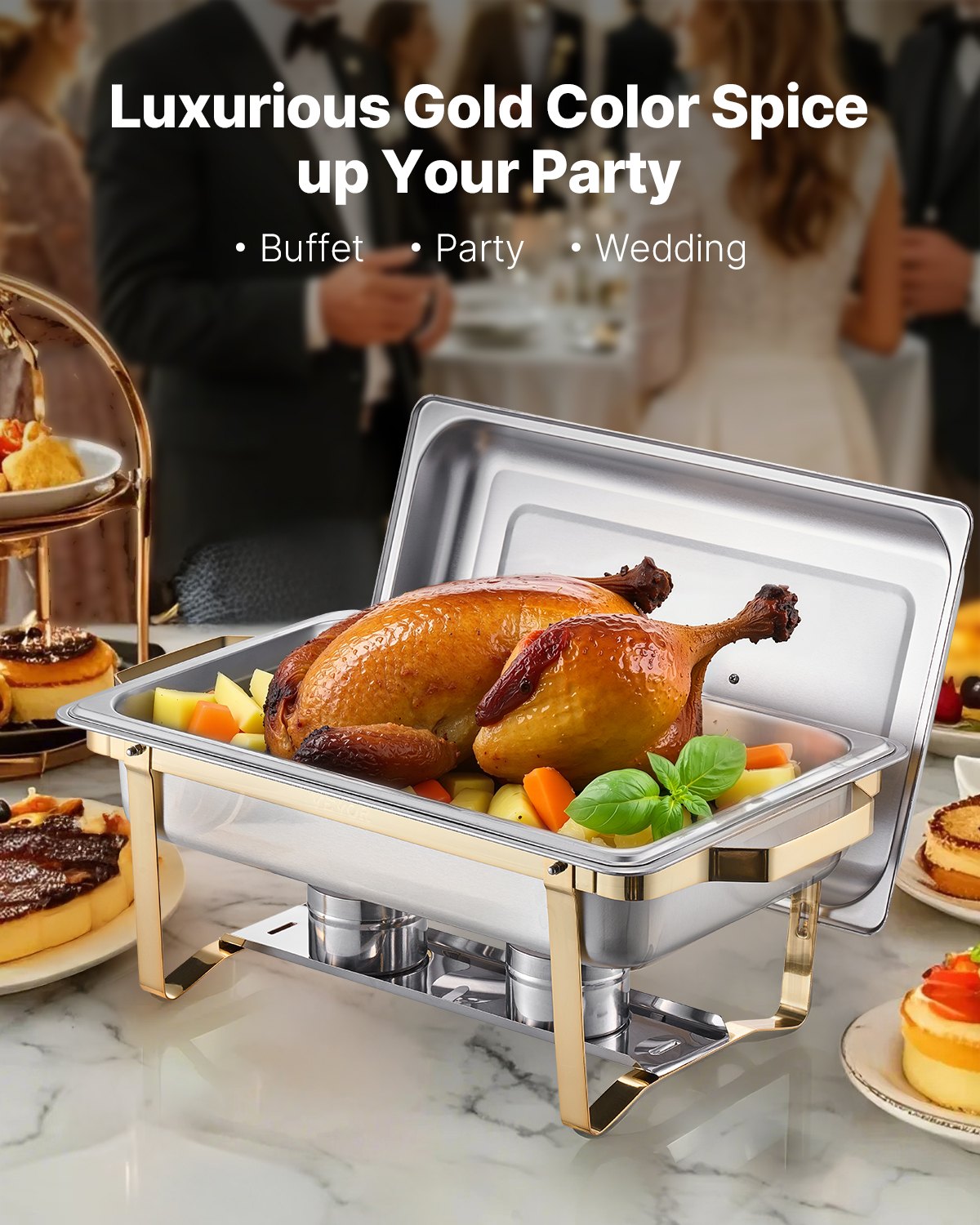 4-Pack 8 Qt Stainless Steel Chafing Dish Set Full Half-Size Pans Lid Stand