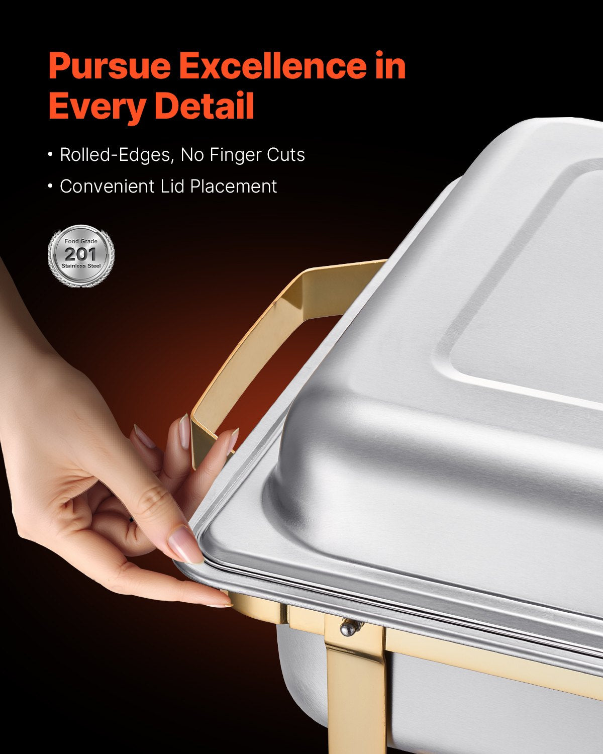 4-Pack 8 Qt Stainless Steel Chafing Dish Set Full Half-Size Pans Lid Stand