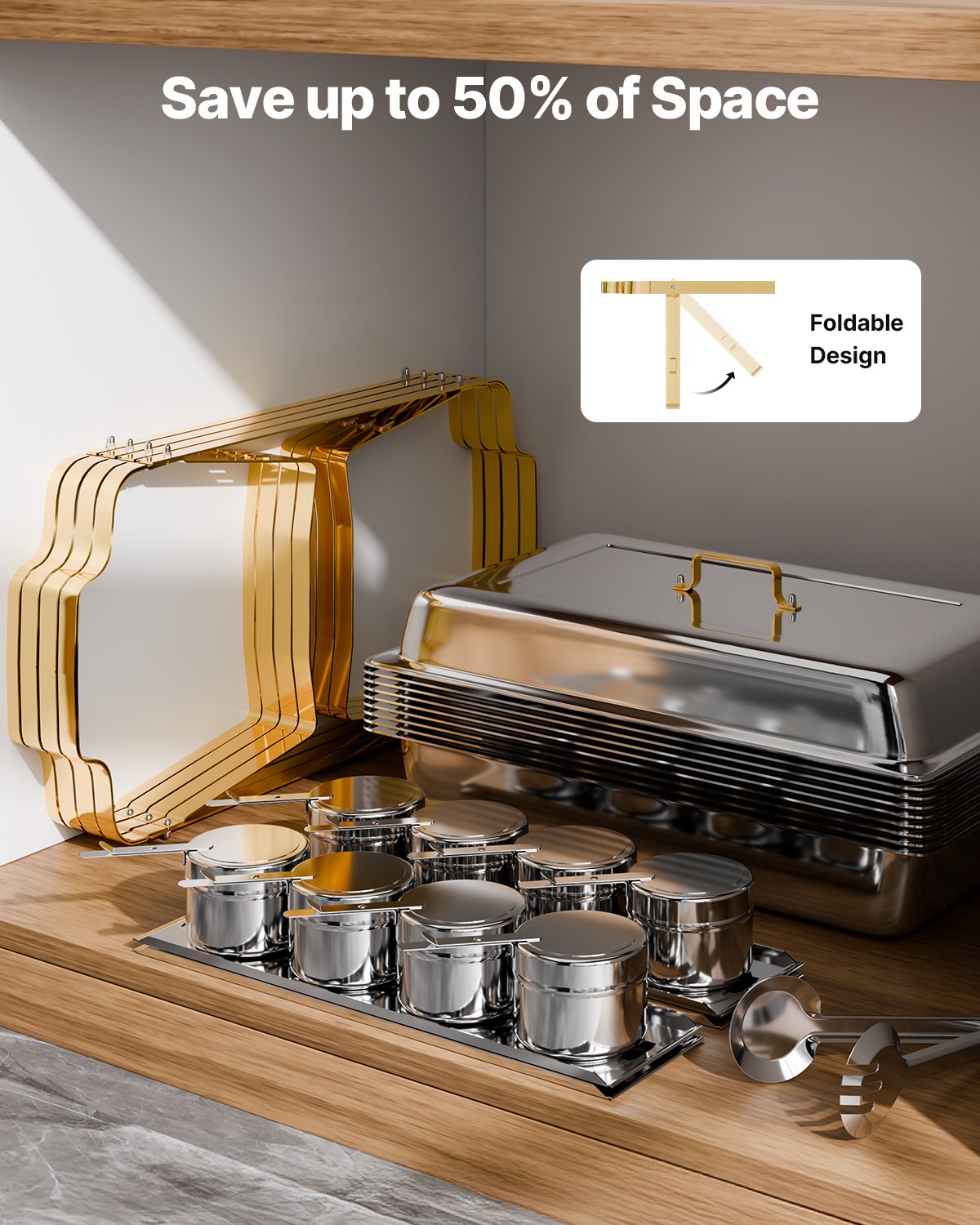 4-Pack 8 Qt Stainless Steel Chafing Dish Set Full Half-Size Pans Lid Stand