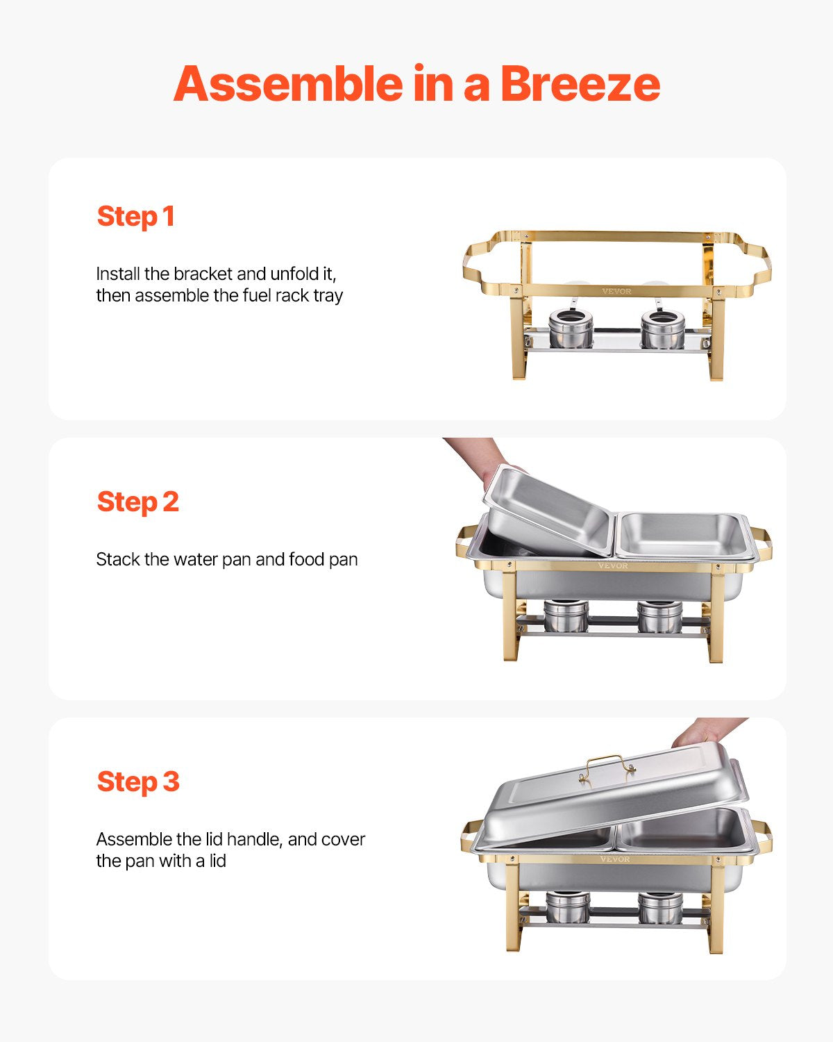 4-Pack 8 Qt Stainless Steel Chafing Dish Set Full Half-Size Pans Lid Stand