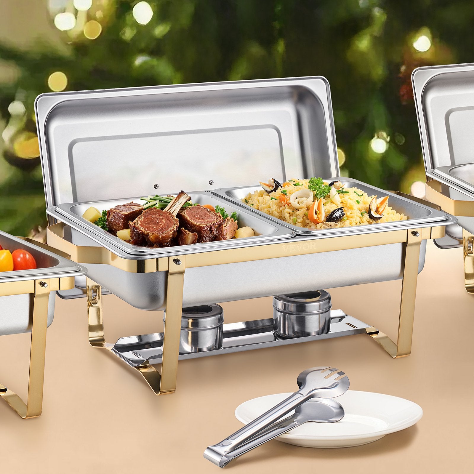 4-Pack 8 Qt Stainless Steel Chafing Dish Set Full Half-Size Pans Lid Stand