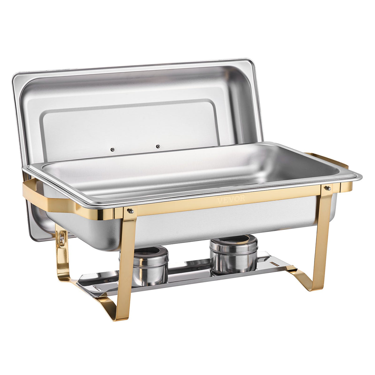 4-Pack 8 Qt Stainless Steel Chafing Dish Set Full Half-Size Pans Lid Stand