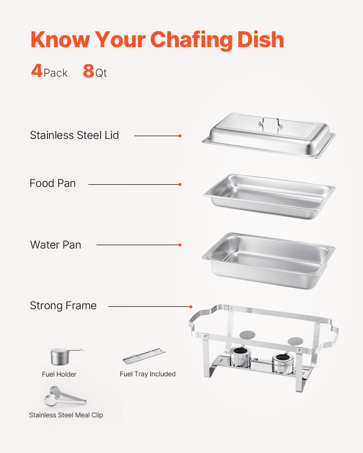 8 Qt 4 Pack Stainless Steel Chafing Dish Buffet Set Chafer Server Silver