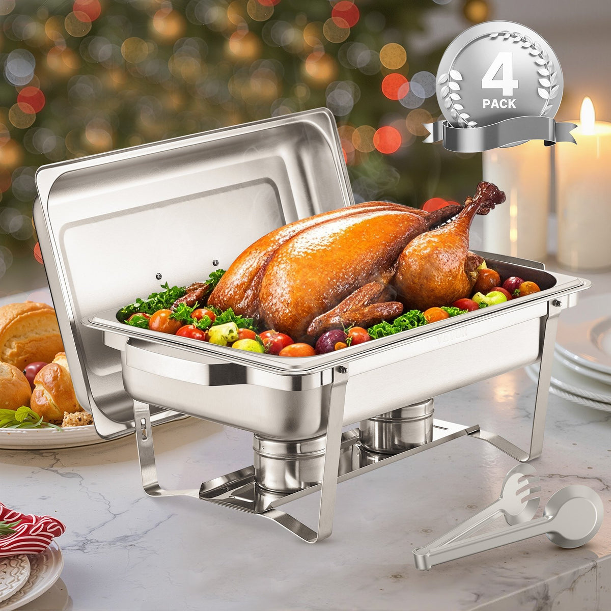 8 Qt 4 Pack Stainless Steel Chafing Dish Buffet Set Chafer Server Silver