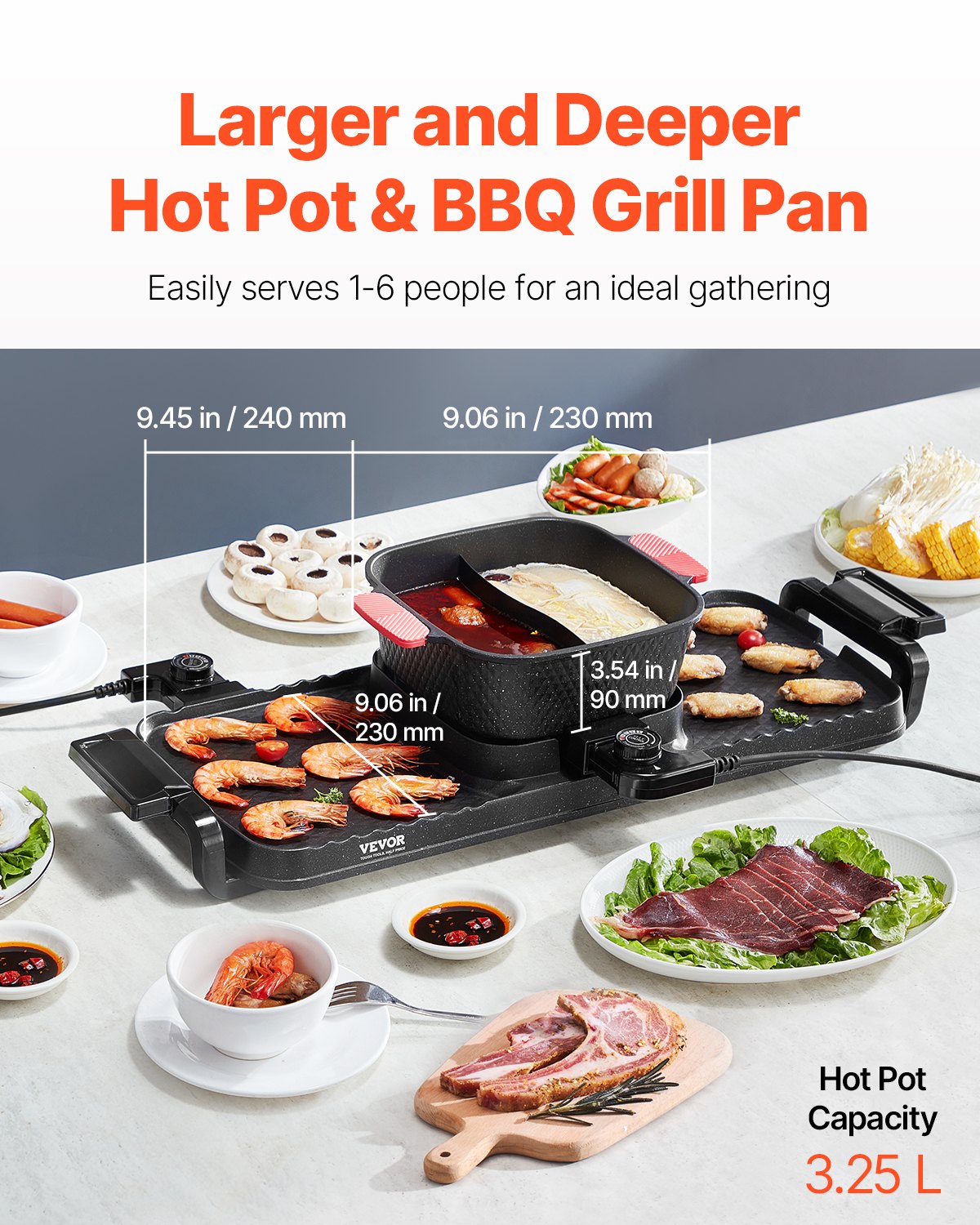 Hot Pot 2-in-1 Smokeless Shabu-Shabu Grill 2300W Dual Temperature