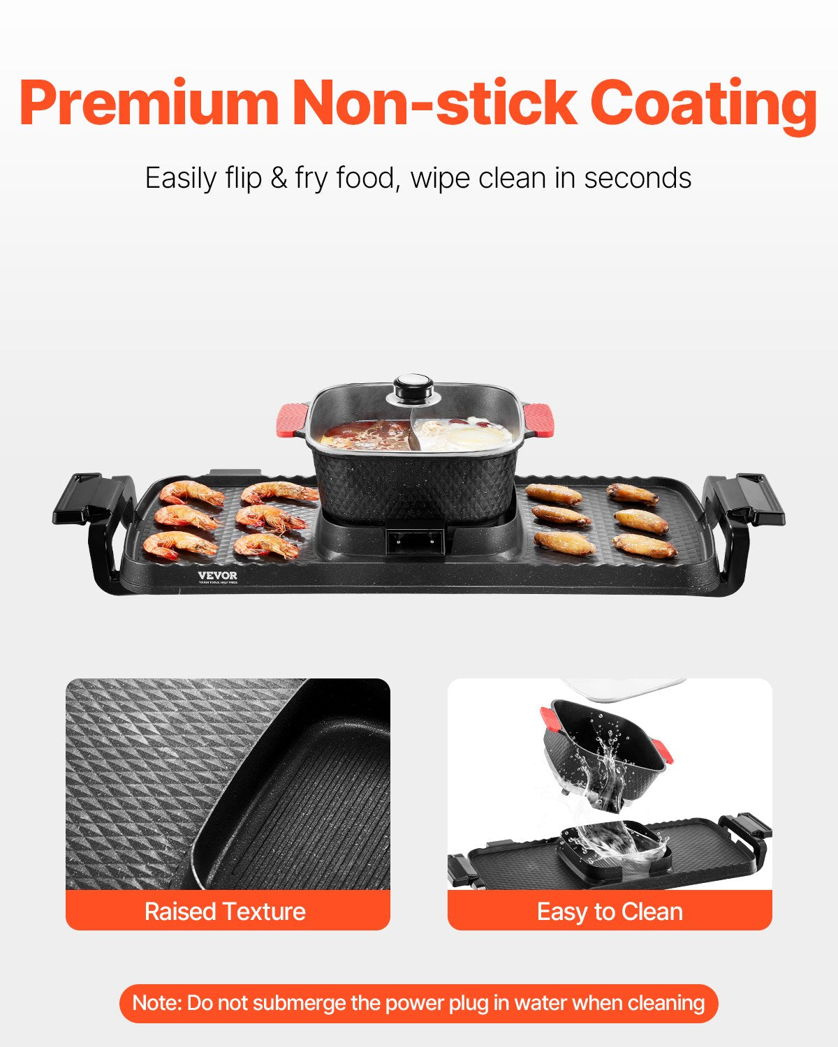 Hot Pot 2-in-1 Smokeless Shabu-Shabu Grill 2300W Dual Temperature