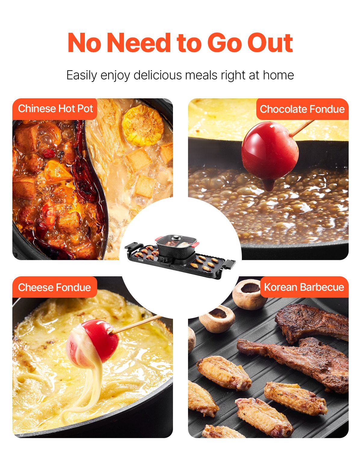 Hot Pot 2-in-1 Smokeless Shabu-Shabu Grill 2300W Dual Temperature