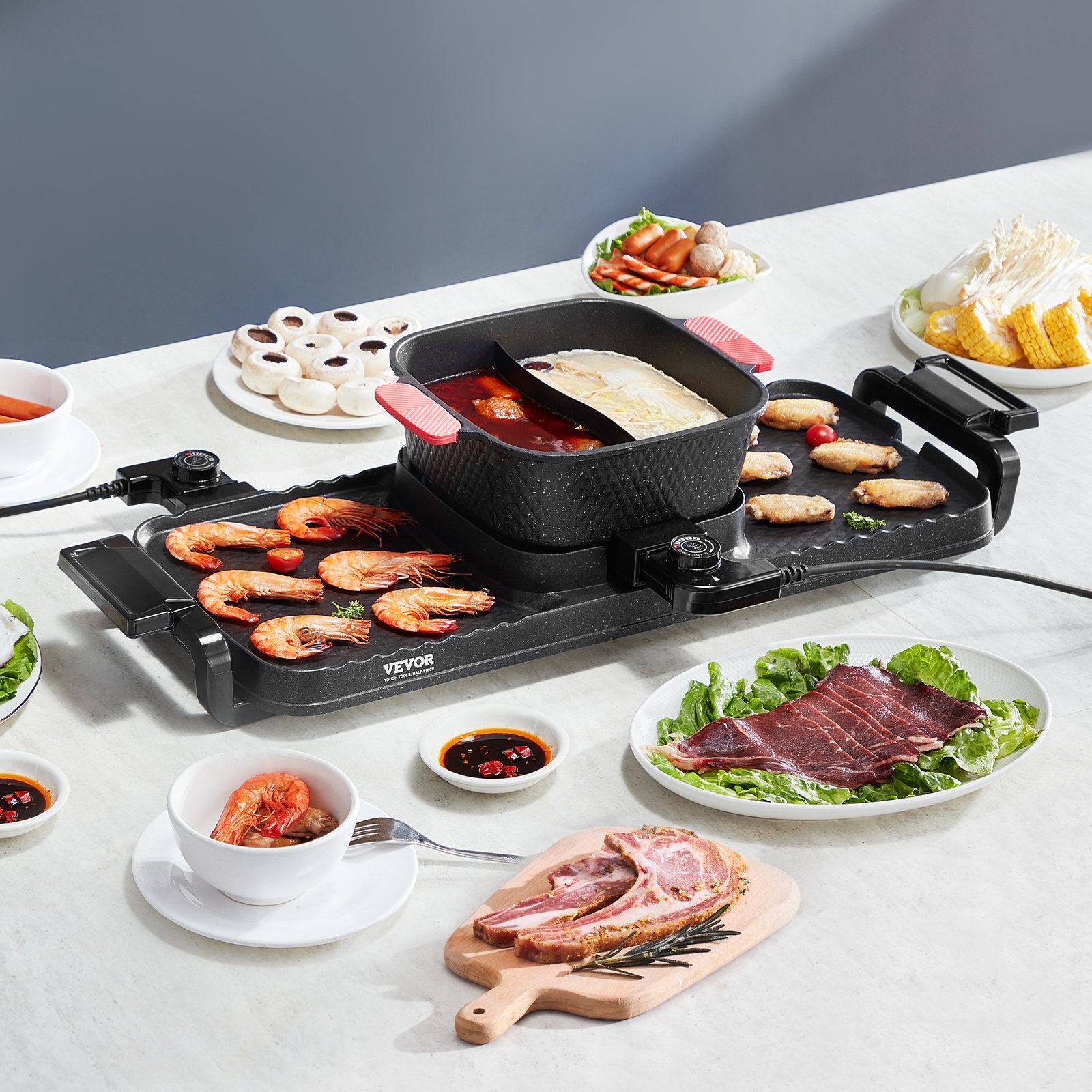 Hot Pot 2-in-1 Smokeless Shabu-Shabu Grill 2300W Dual Temperature
