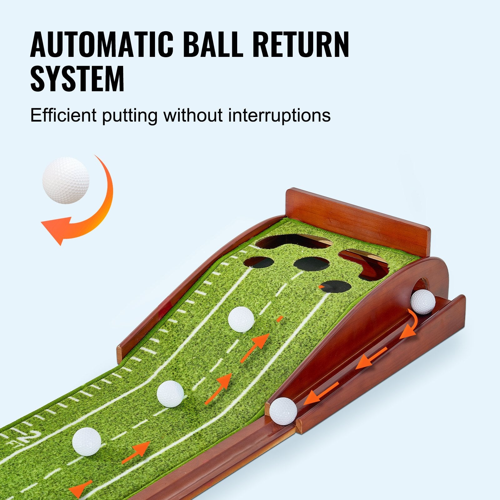 Golf Putting Mat 5-Hole Indoor Green with Auto Return Guide Balls Wood Base Set