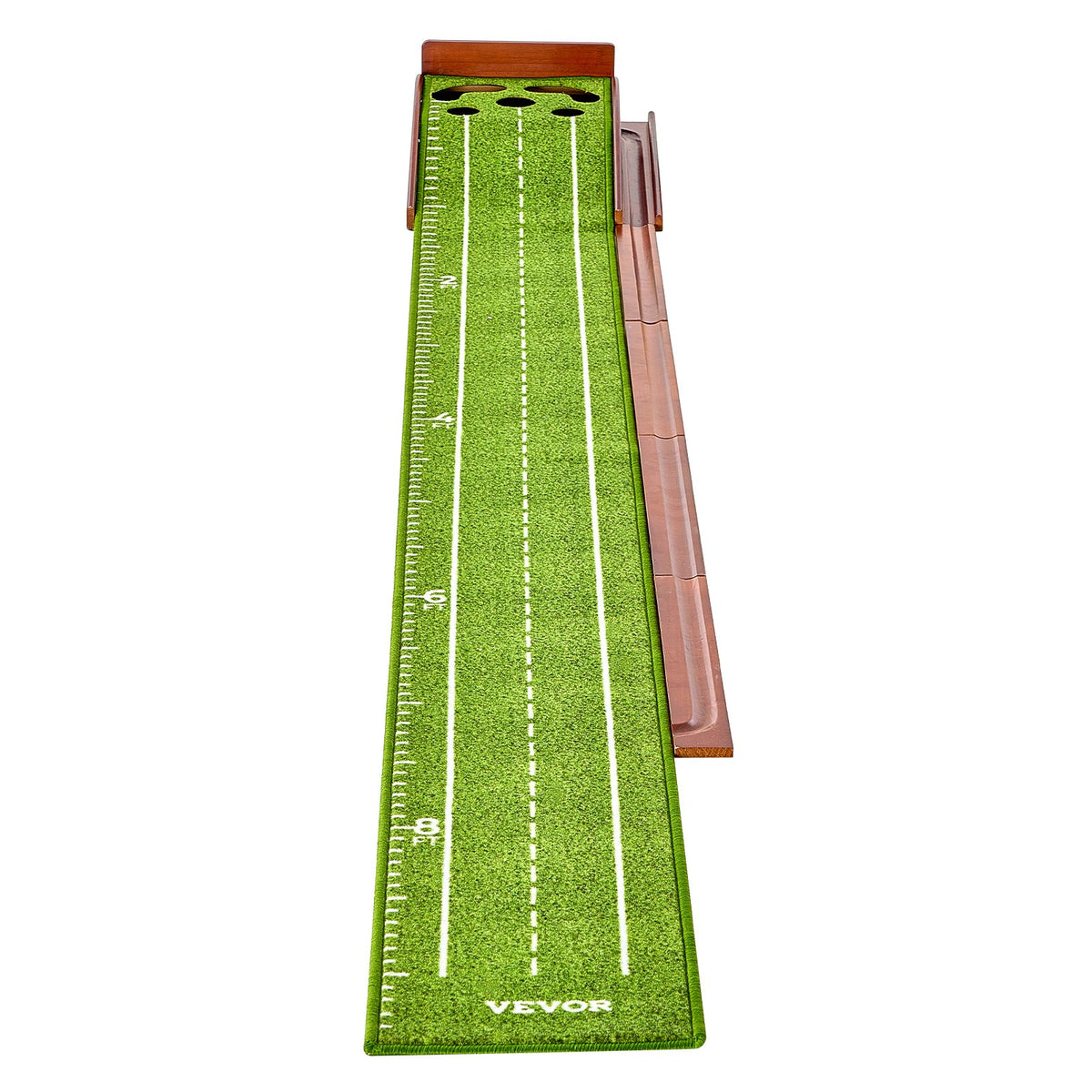 Golf Putting Mat 5-Hole Indoor Green with Auto Return Guide Balls Wood Base Set