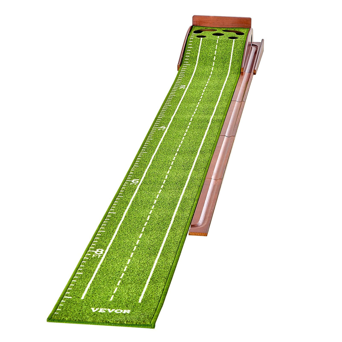 Golf Putting Mat 5-Hole Indoor Green with Auto Return Guide Balls Wood Base Set