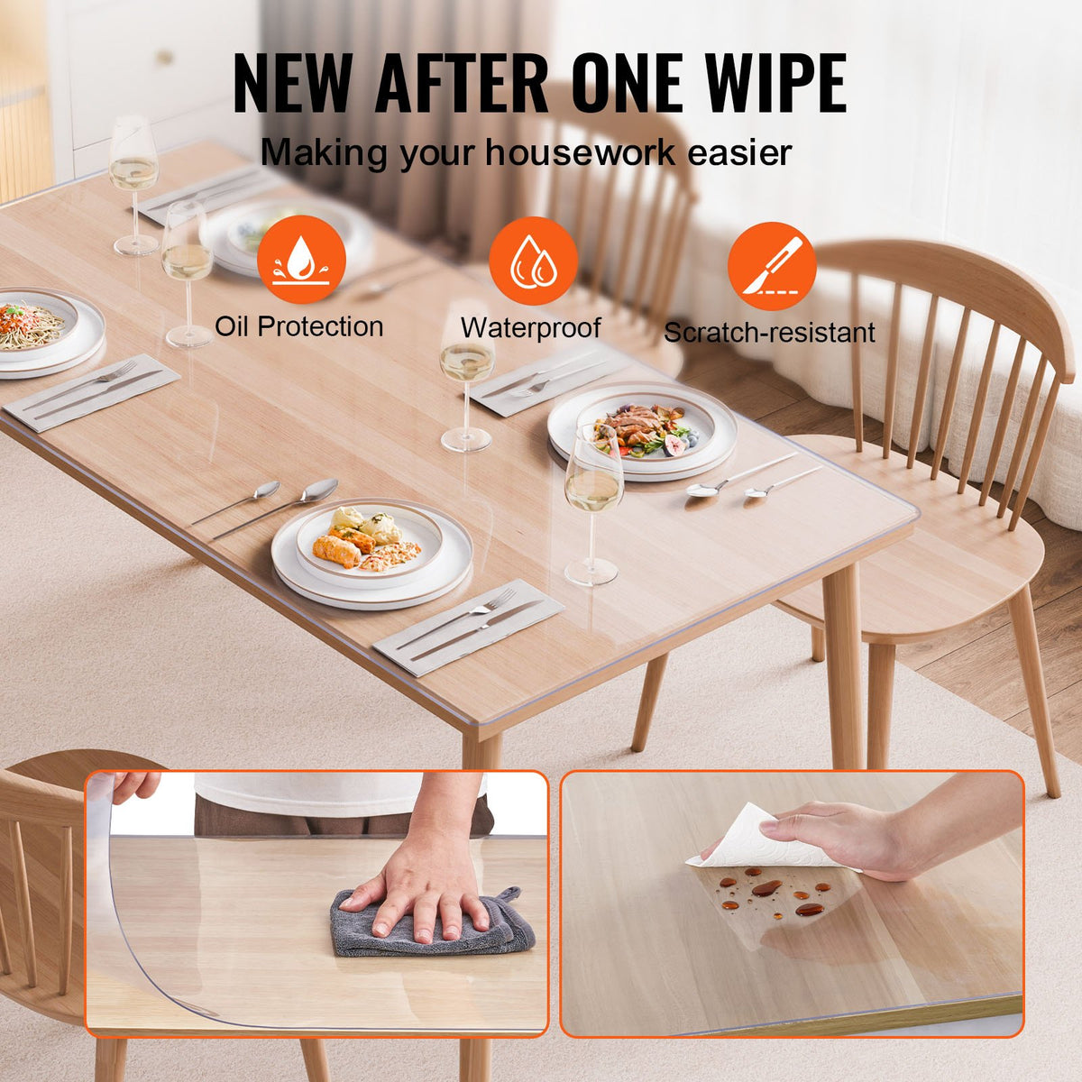 Plastic Table Cover 40x60 in 1.5mm Clear PVC Waterproof Desk Protector
