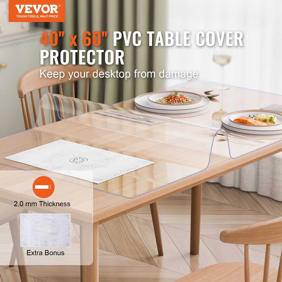 Plastic Table Cover 40x60in Clear PVC Desk Mat Waterproof Easy Clean Tablecloth