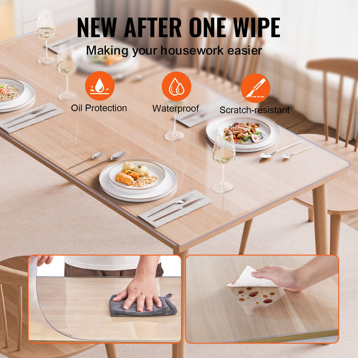 Plastic Table Cover 40x60in Clear PVC Desk Mat Waterproof Easy Clean Tablecloth