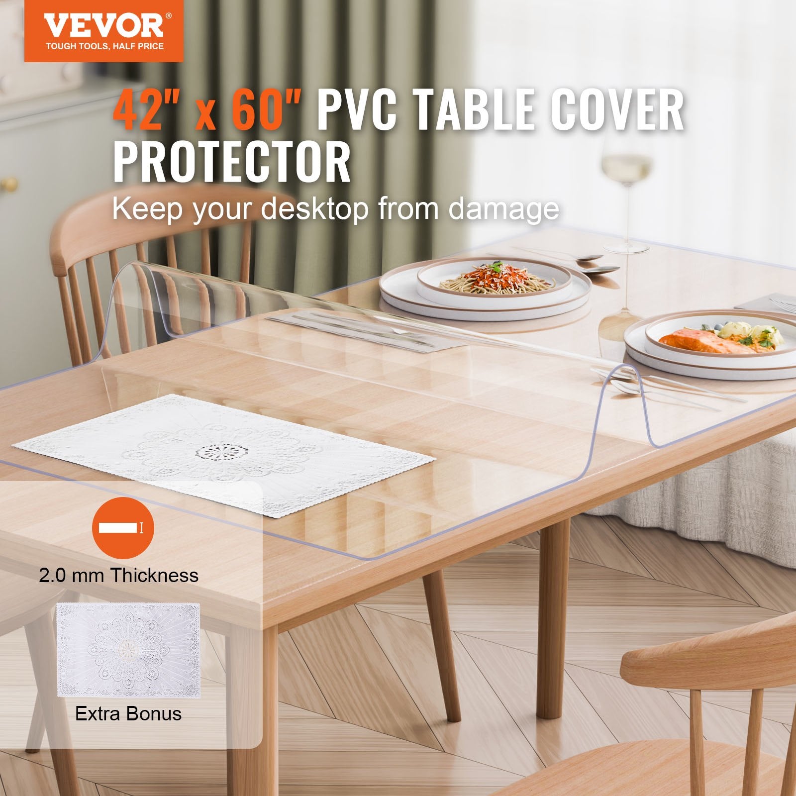 Plastic Table Cover 42x60in Clear PVC Desk Mat Waterproof Easy Clean Tablecloth