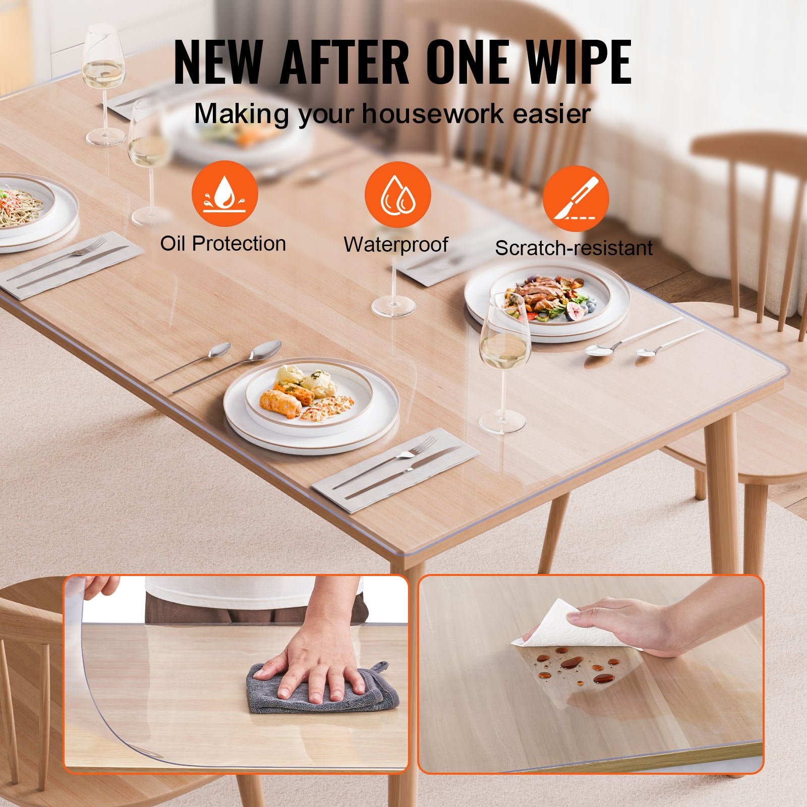 Plastic Table Cover 42x60in Clear PVC Desk Mat Waterproof Easy Clean Tablecloth
