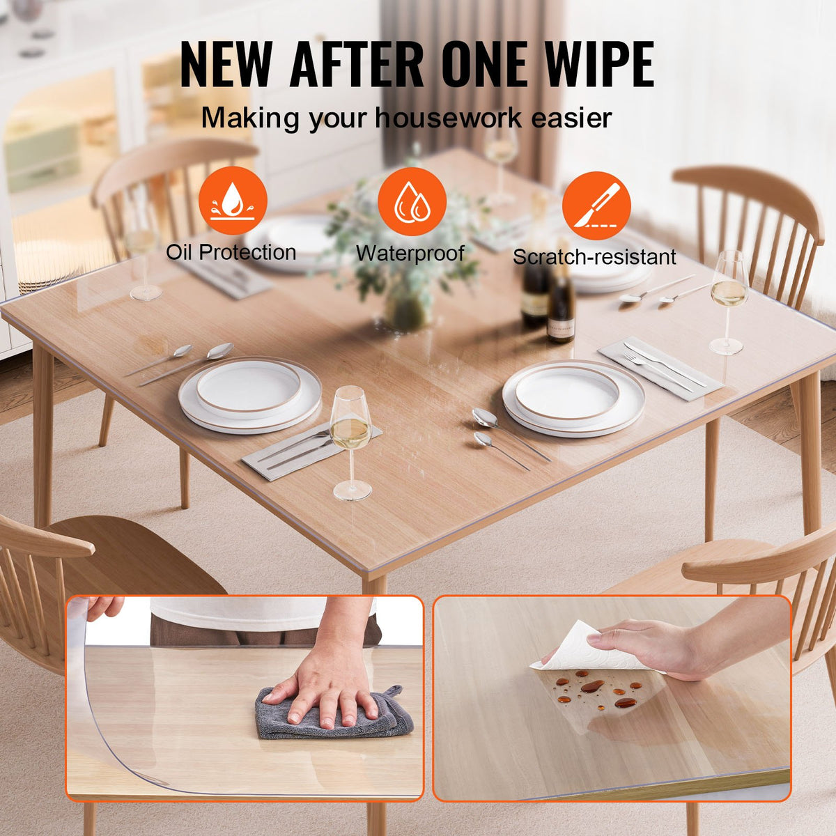 Plastic Table Cover 48x48in Clear PVC Desk Mat Waterproof Easy Clean Tablecloth