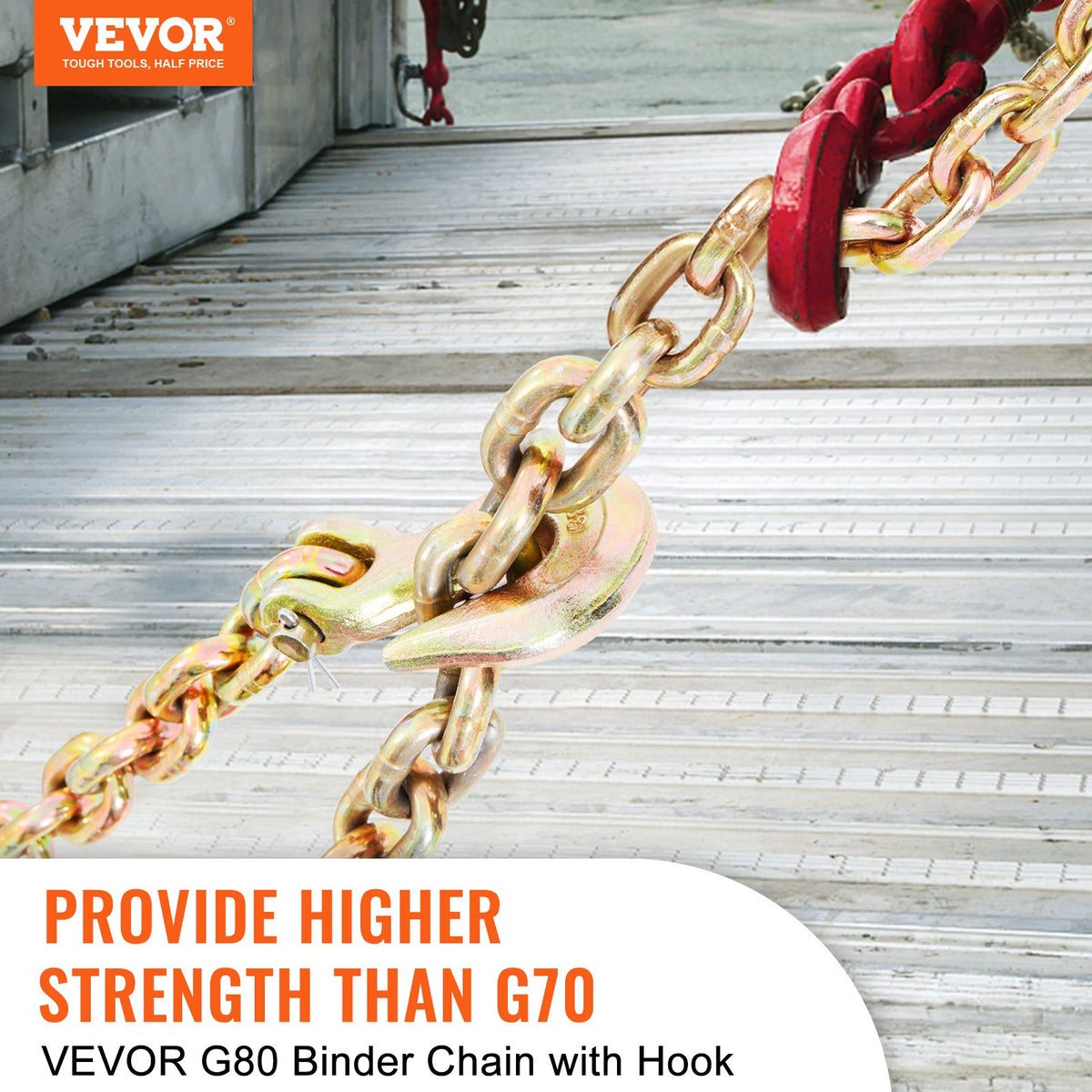 G80 Transport Binder Chain 5/16'' x 20ft with Grab Hooks
